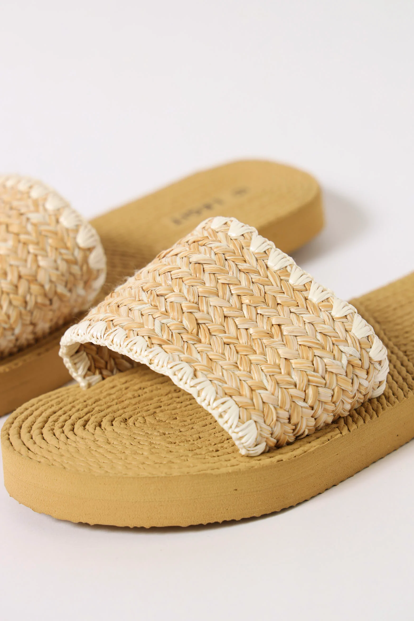 One Strap Raffia Rope Sandal - Beige/White - Image 2