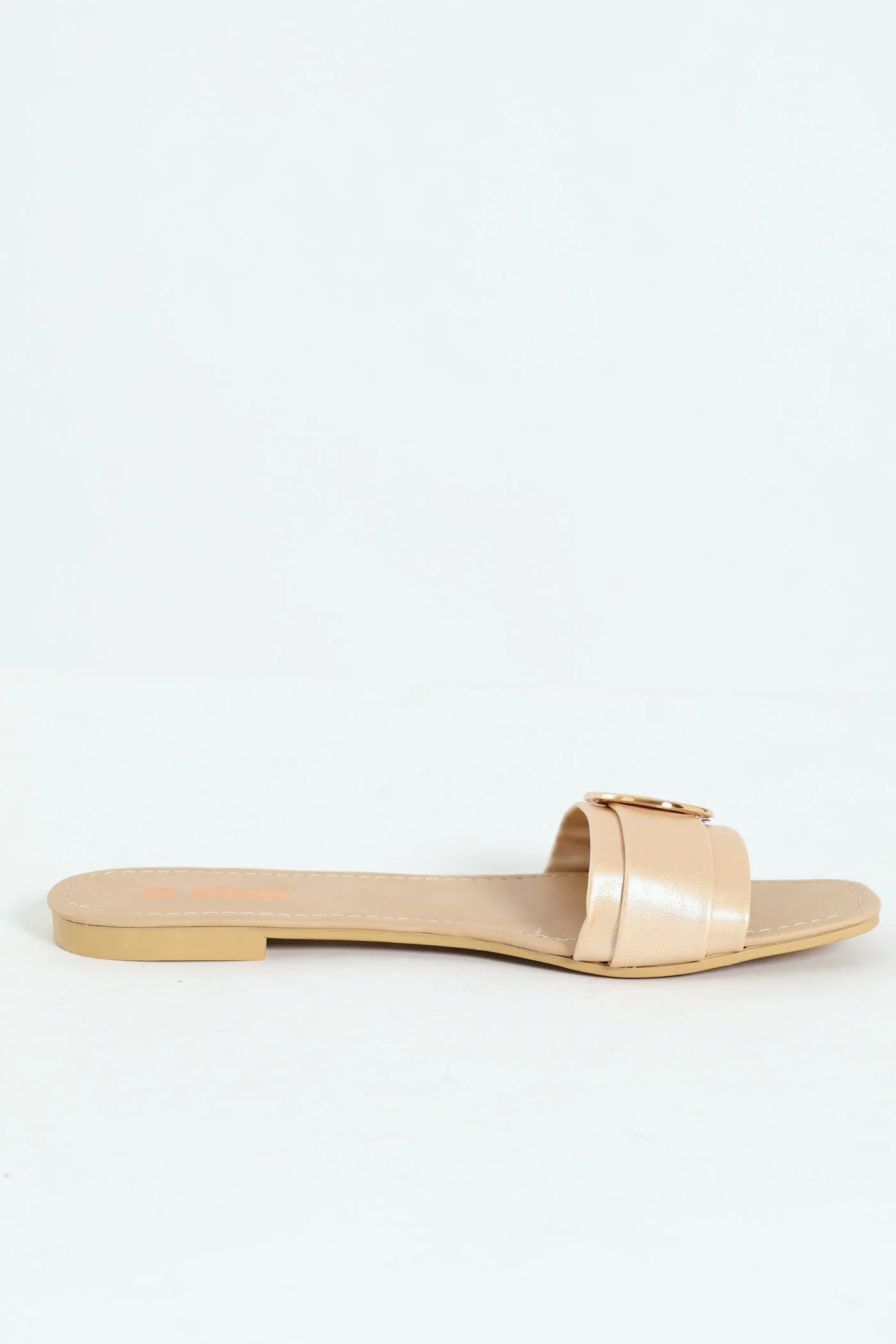 One Strap Round Buckle Metallic Mule Sandal - Gold - Image 3