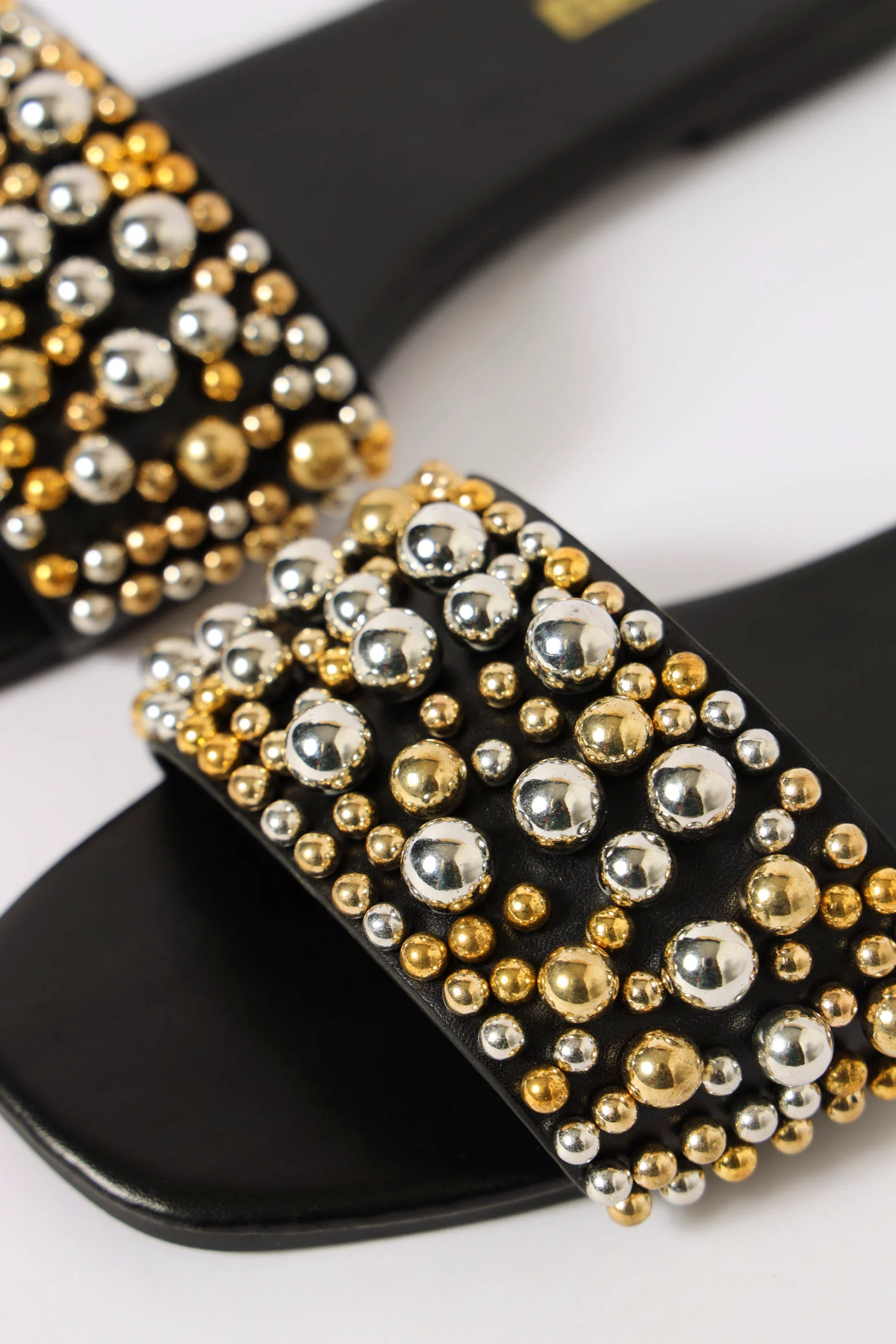 One Strap Stud Flat Sandal - Black - Image 2