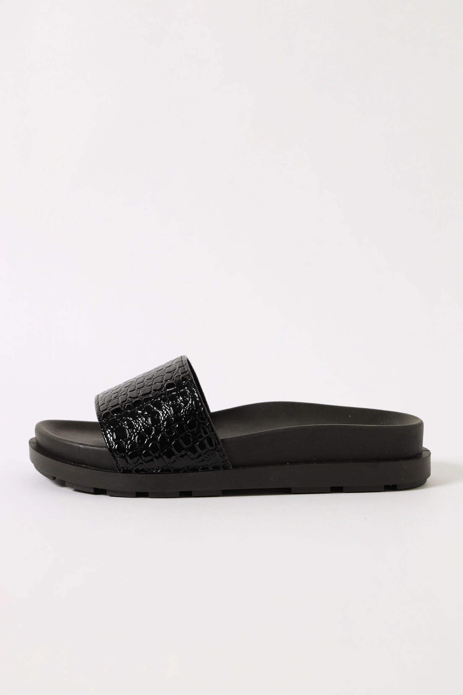 One Strap Textured Sandal - Black