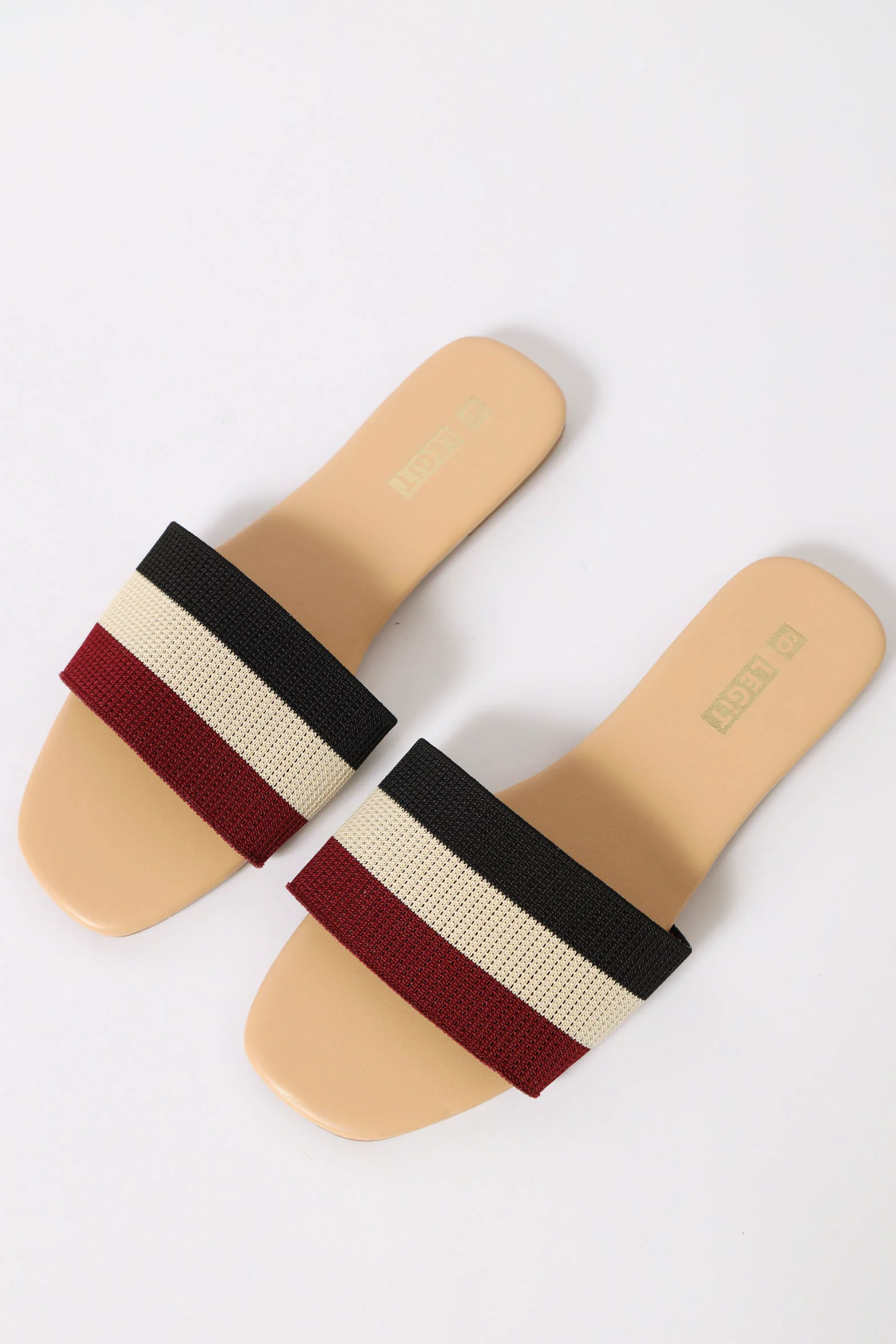 One Strap Three Colour Knit Flat Sandal - Multi