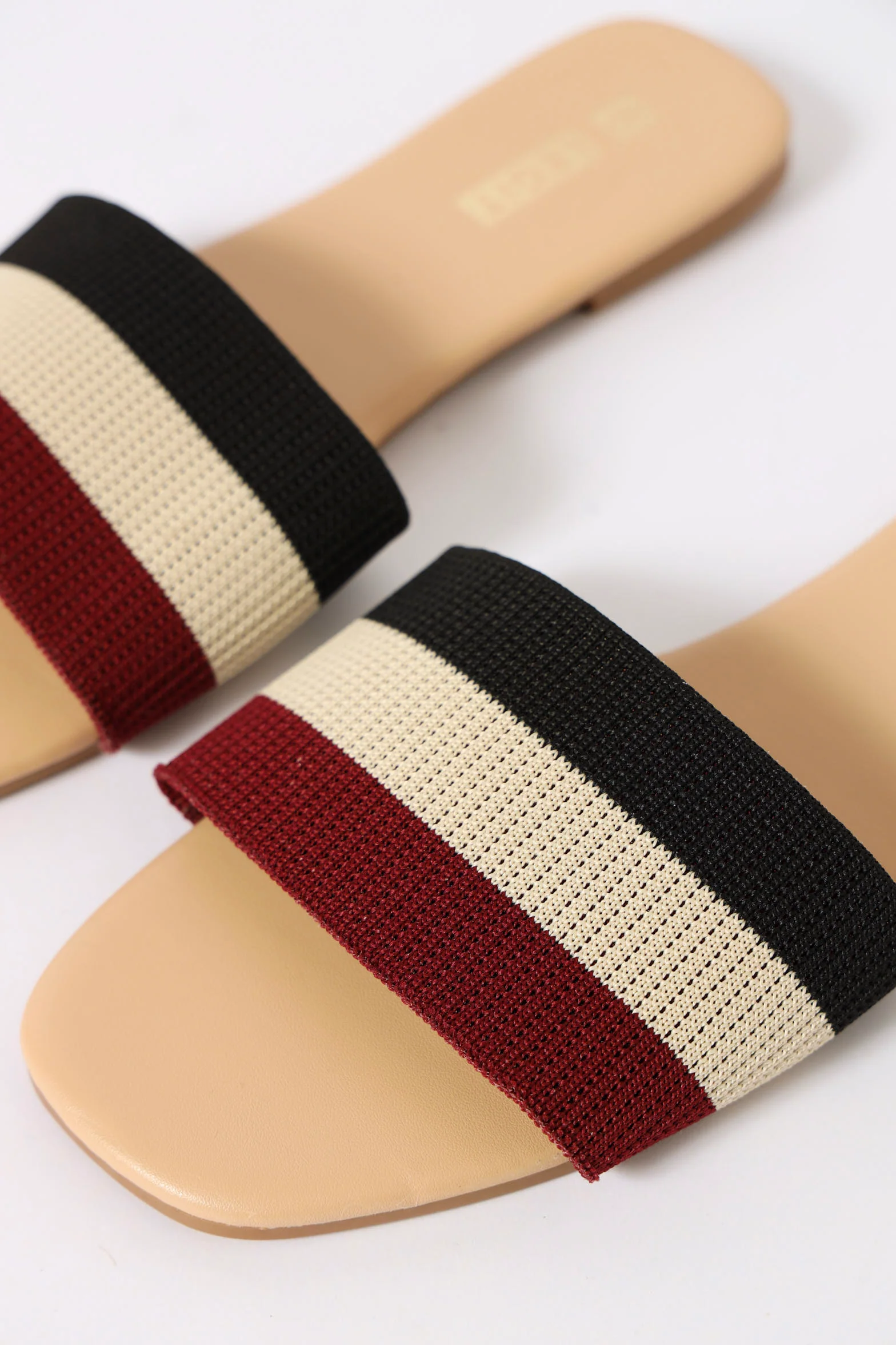 One Strap Three Colour Knit Flat Sandal - Multi - Image 2