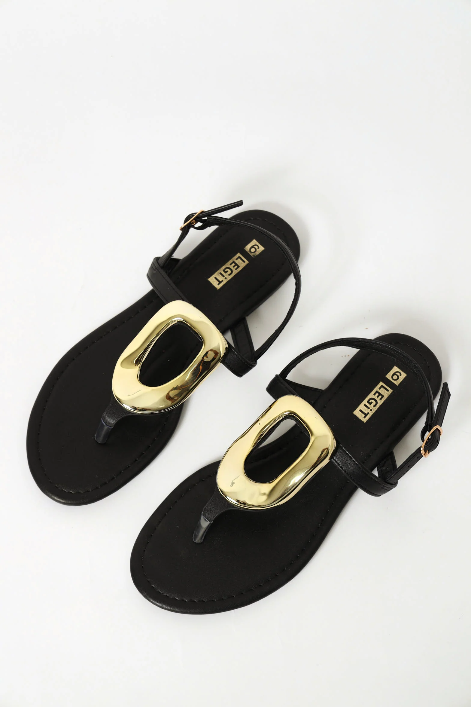 Organic Trim Thong Flat Sandal - Black