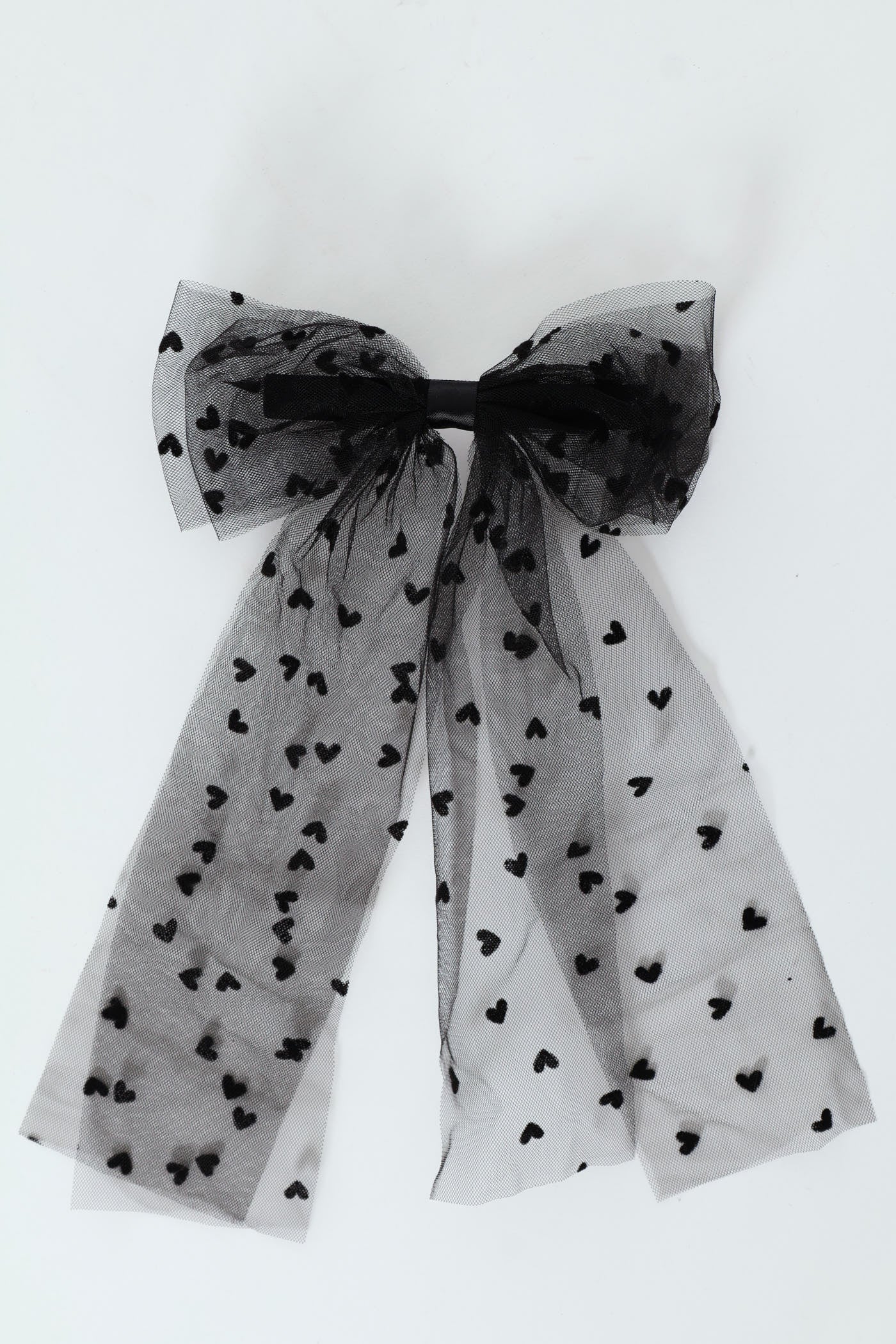 Organza Heart Bow Hair Clip - Black