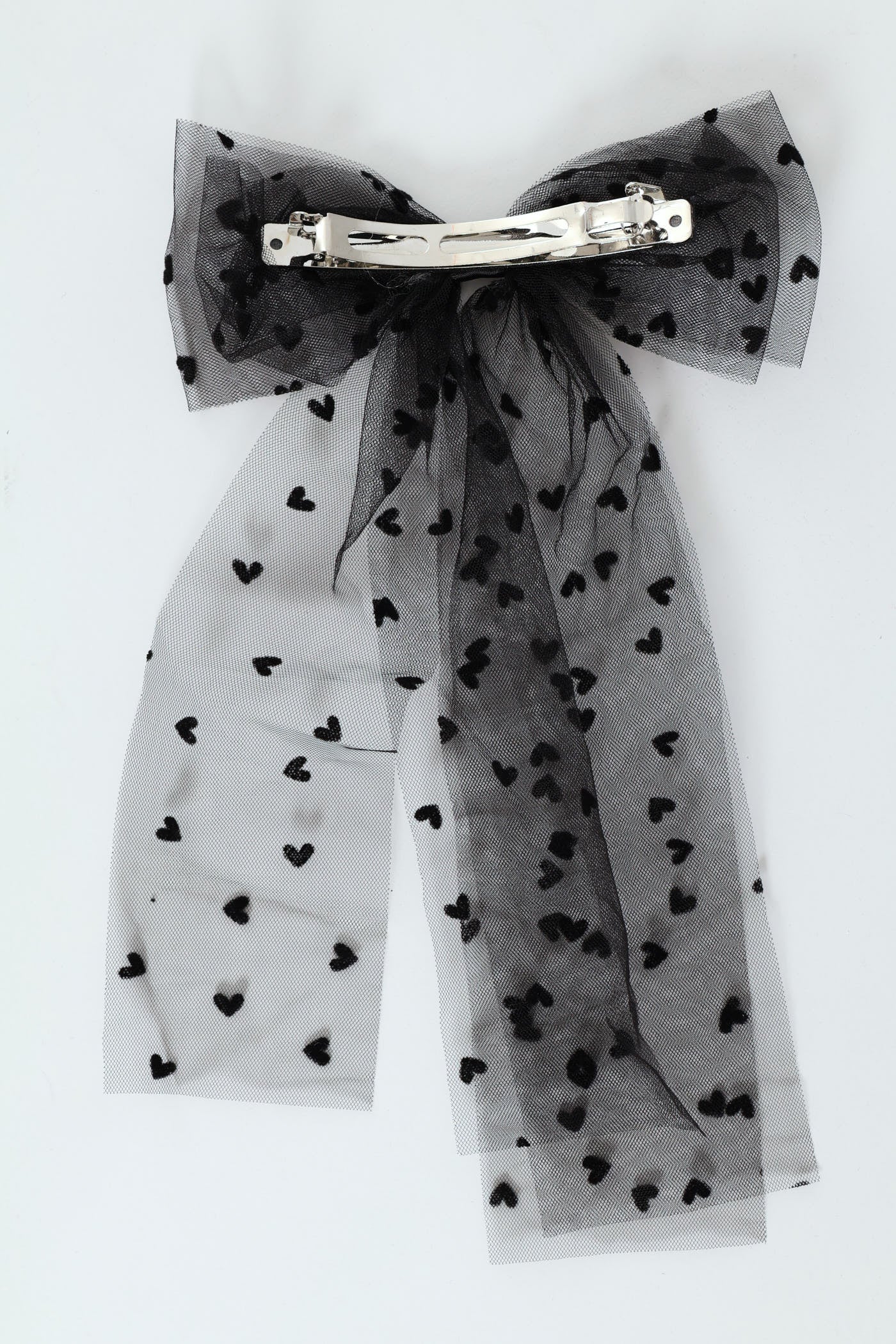 Organza Heart Bow Hair Clip - Black - Image 3