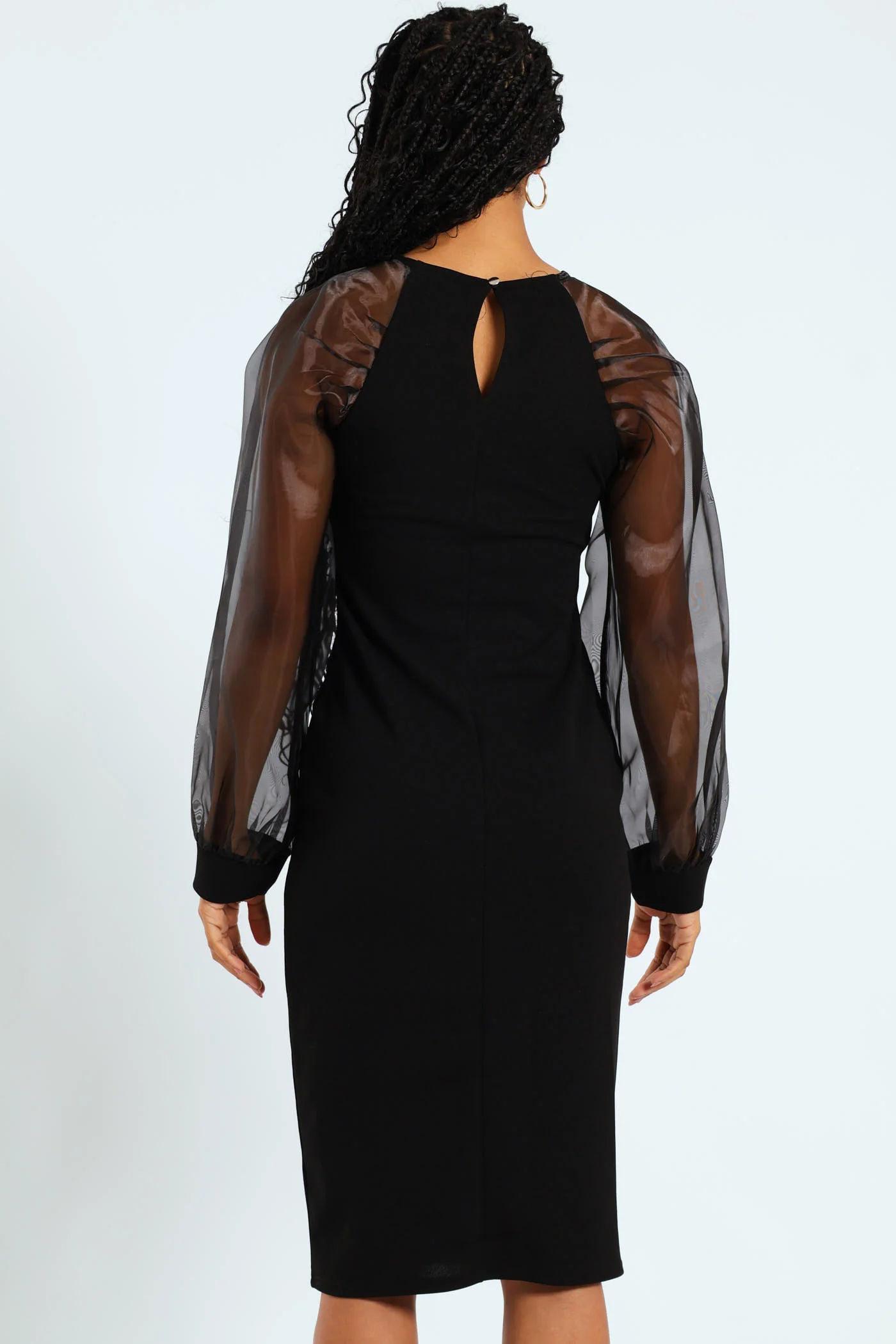 Organza Long Sleeve Bodycon Dress - Black - Image 4