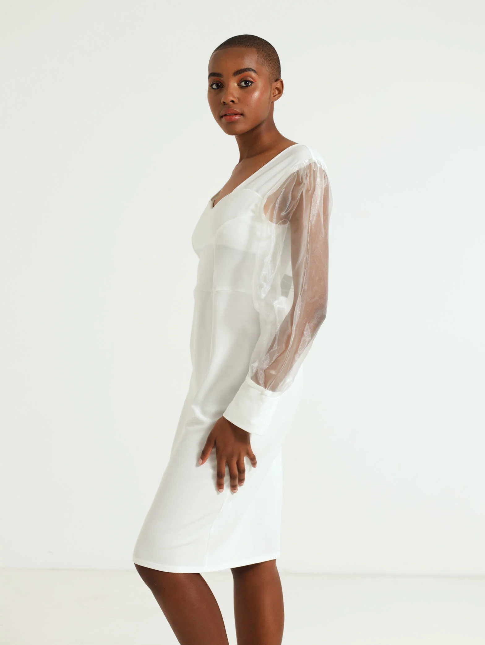 Organza Long Sleeve Combo Bodycon Dress - Image 2