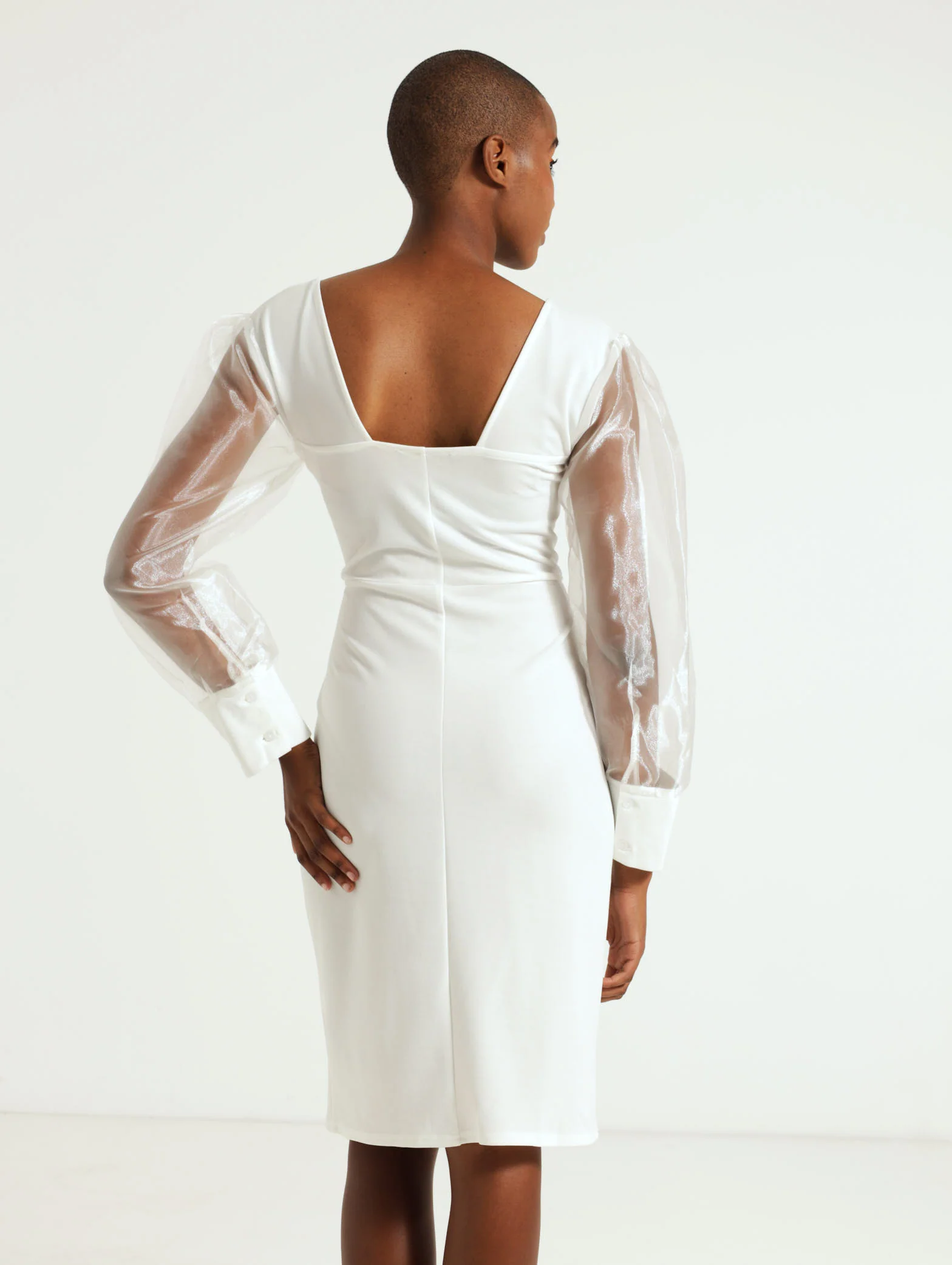 Organza Long Sleeve Combo Bodycon Dress - Image 3