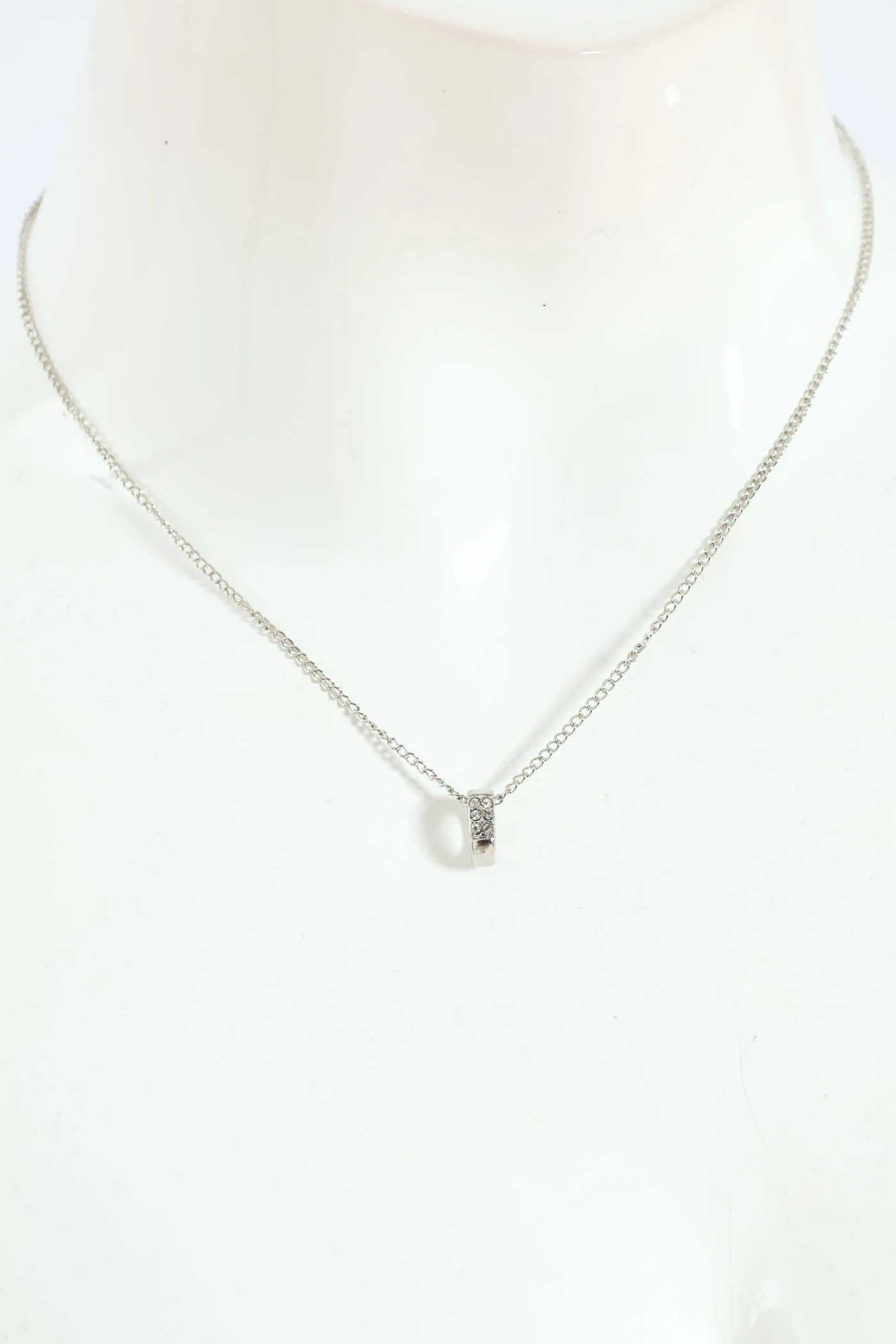 Oval Diamante Pendant Necklace & Matching Earrings - Silver