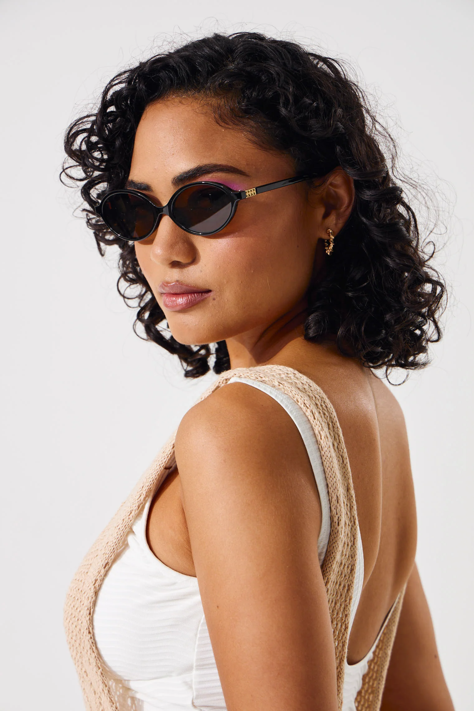Oval Frame Sunglasses - Brown