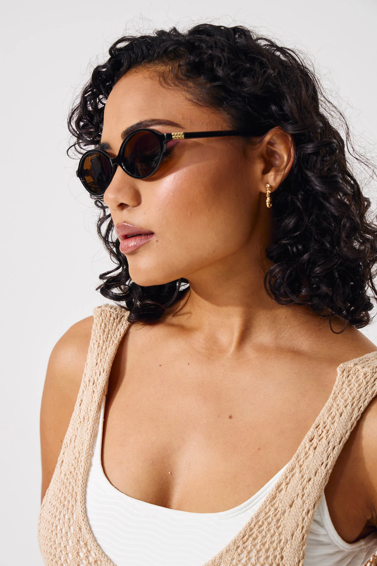 Oval Frame Sunglasses - Brown - Image 2