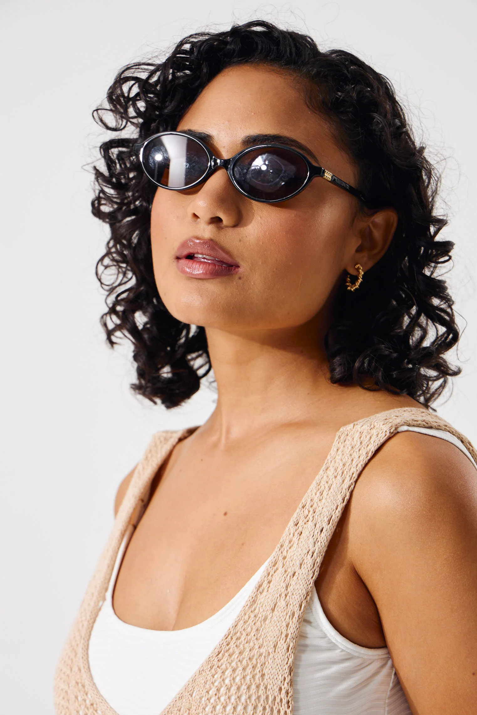 Oval Frame Sunglasses - Brown - Image 3
