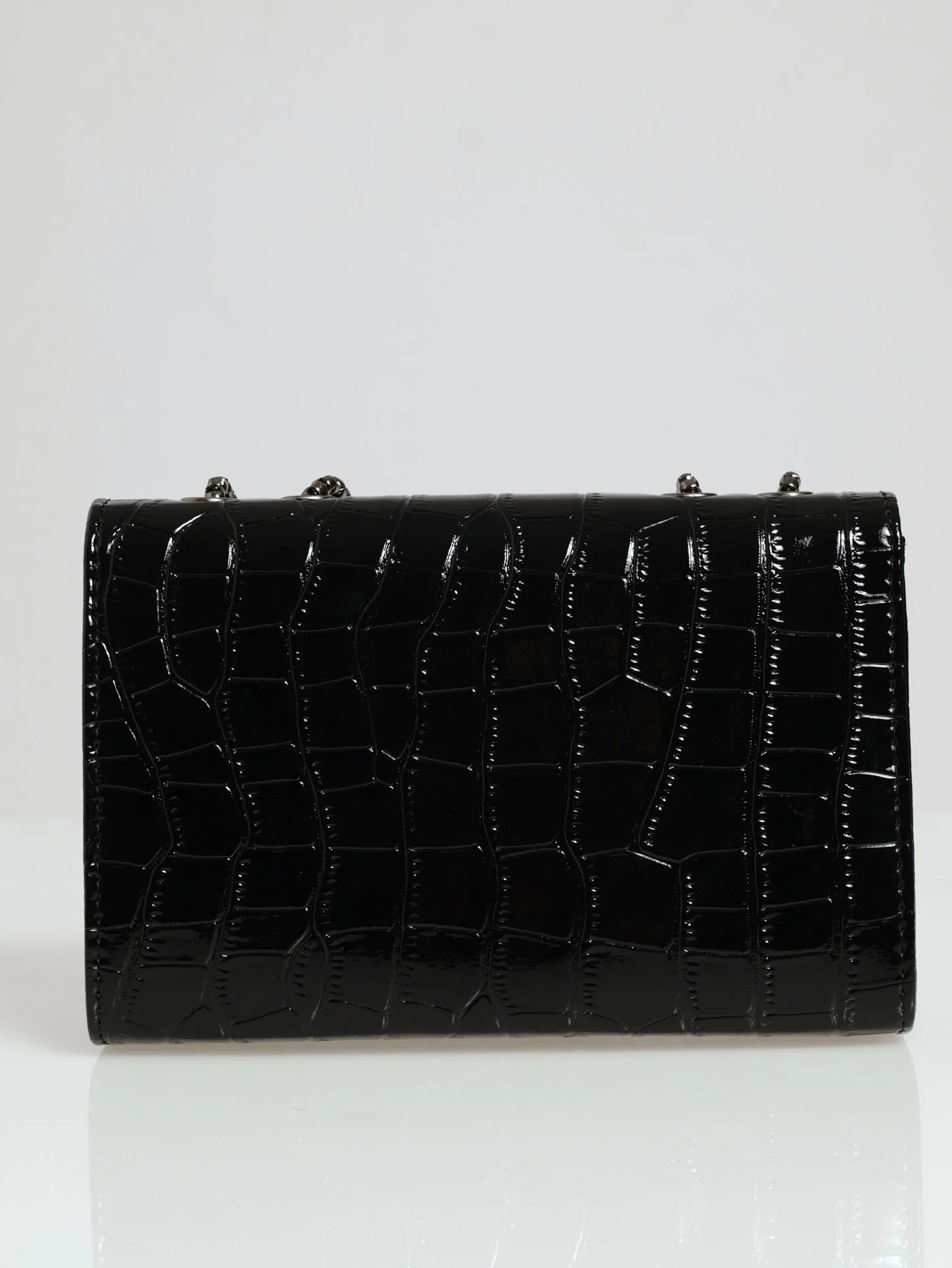 Oval Metal Clasp Front Satchel - Black - Image 4