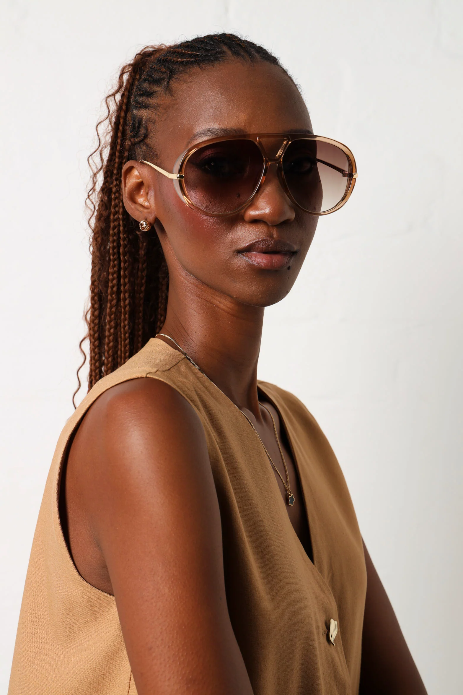 Oversized Aviator Sunglasses - Champagne - Image 3