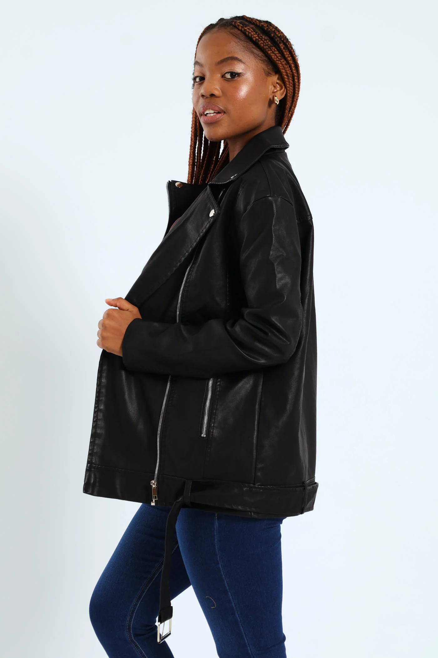 Oversized Biker Jacket - Black - Image 2