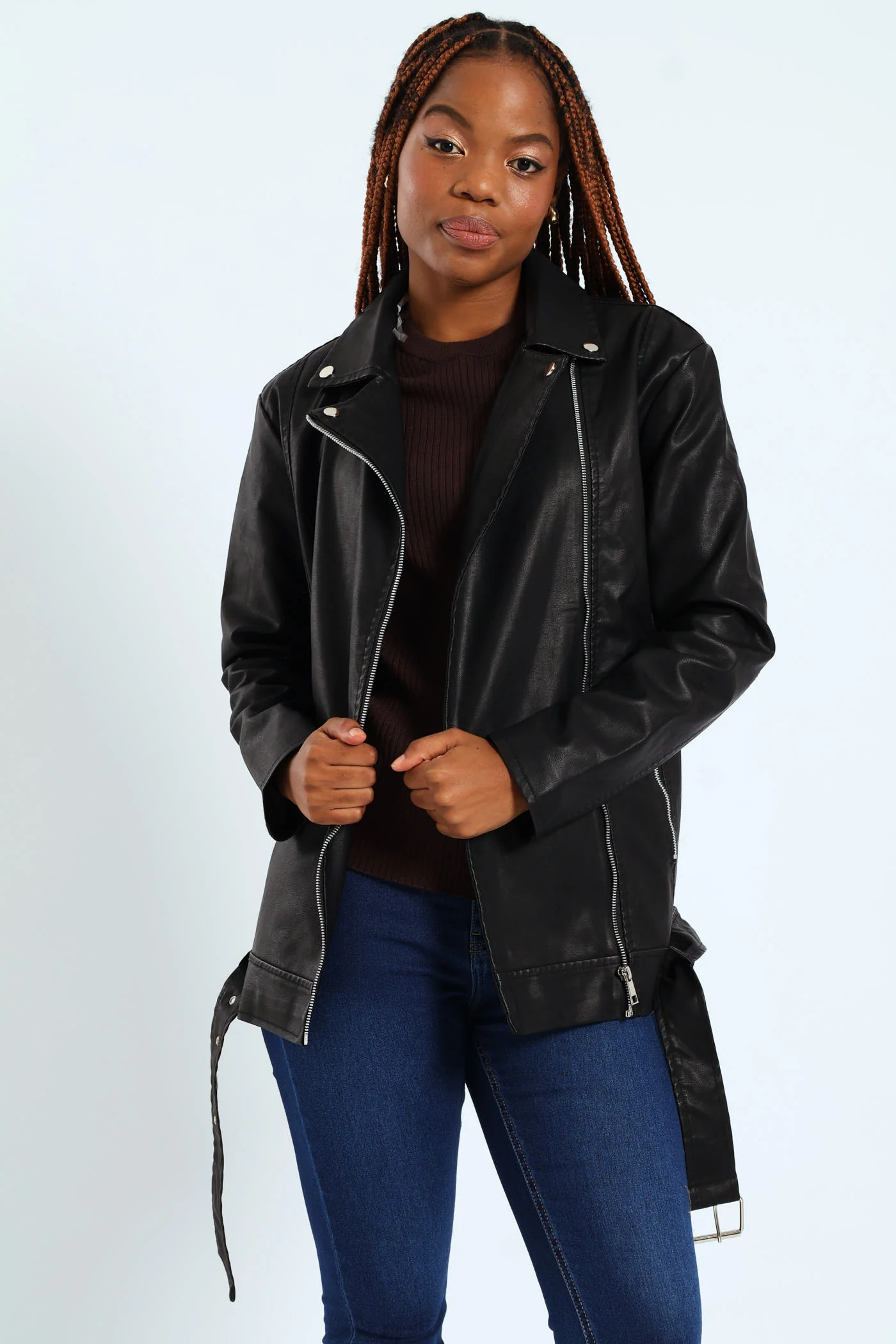 Oversized Biker Jacket - Black - Image 3