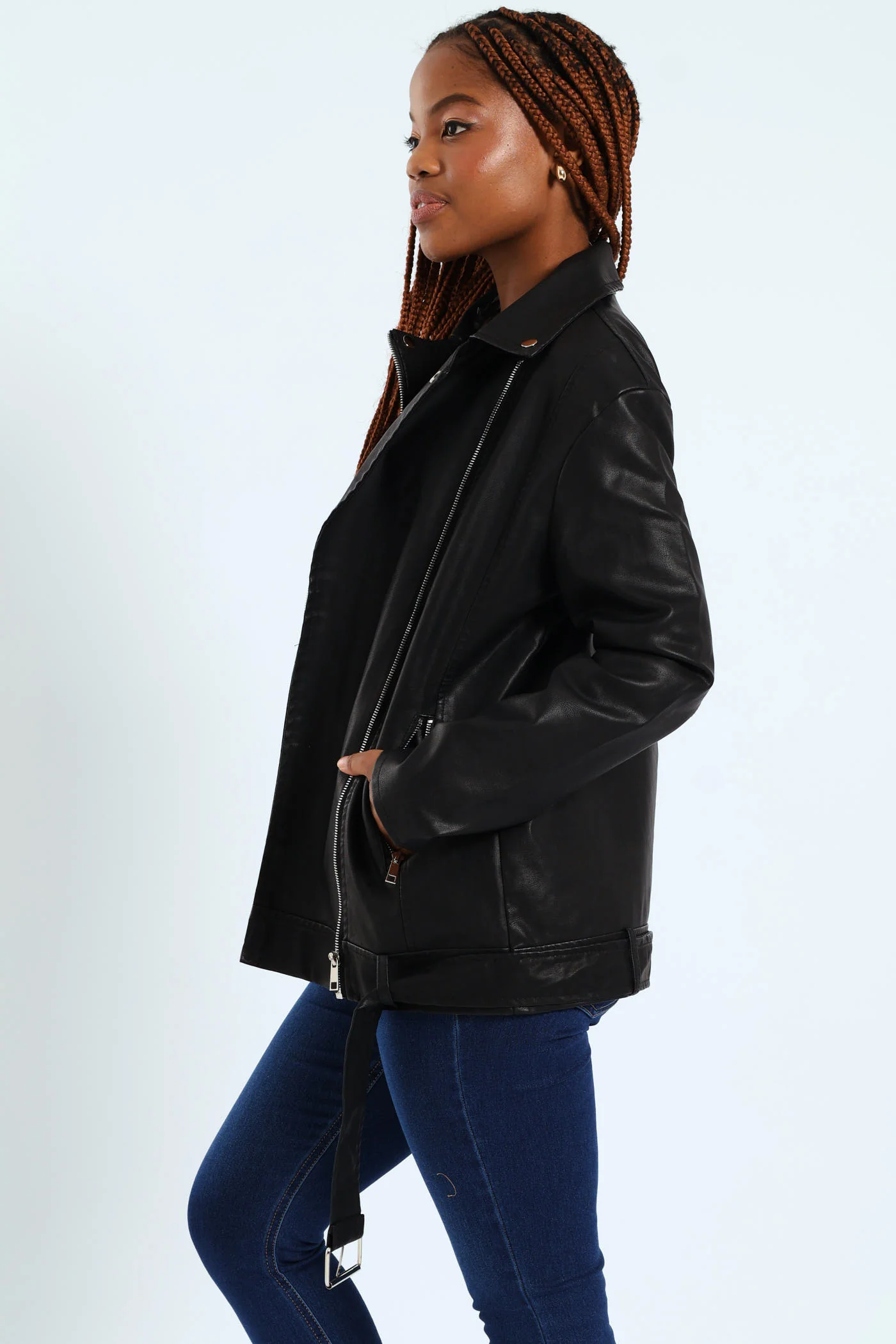 Oversized Biker Jacket - Black - Image 5