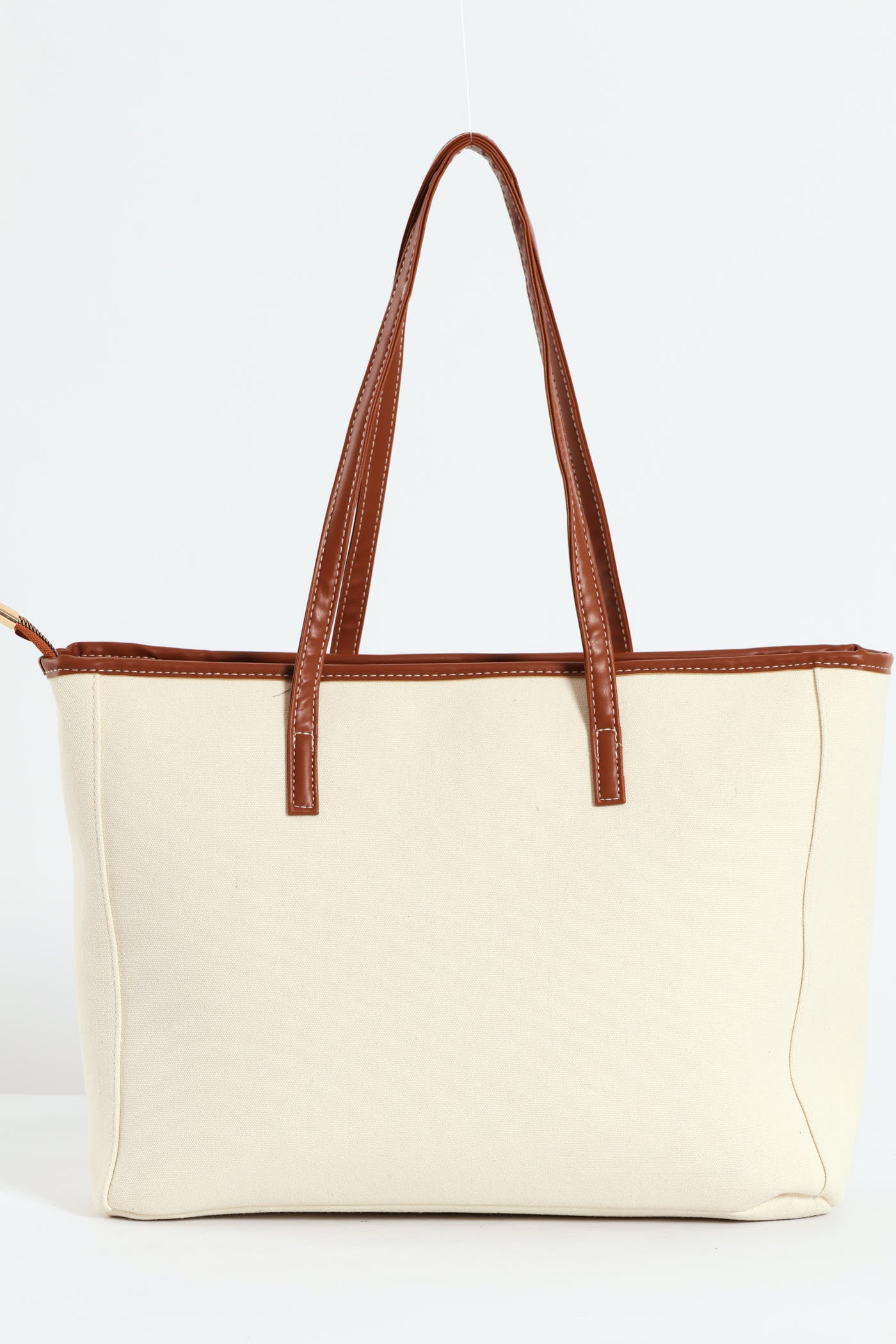 Oversized Contrast Stitching Shopper Bag - Natural - Image 4
