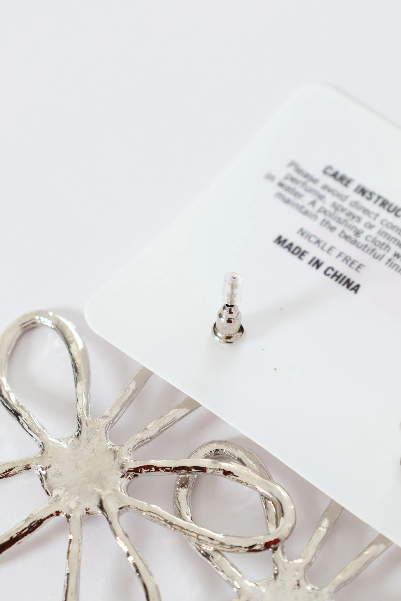 Oversized Delicate Flower Earrings - Silver - Image 3