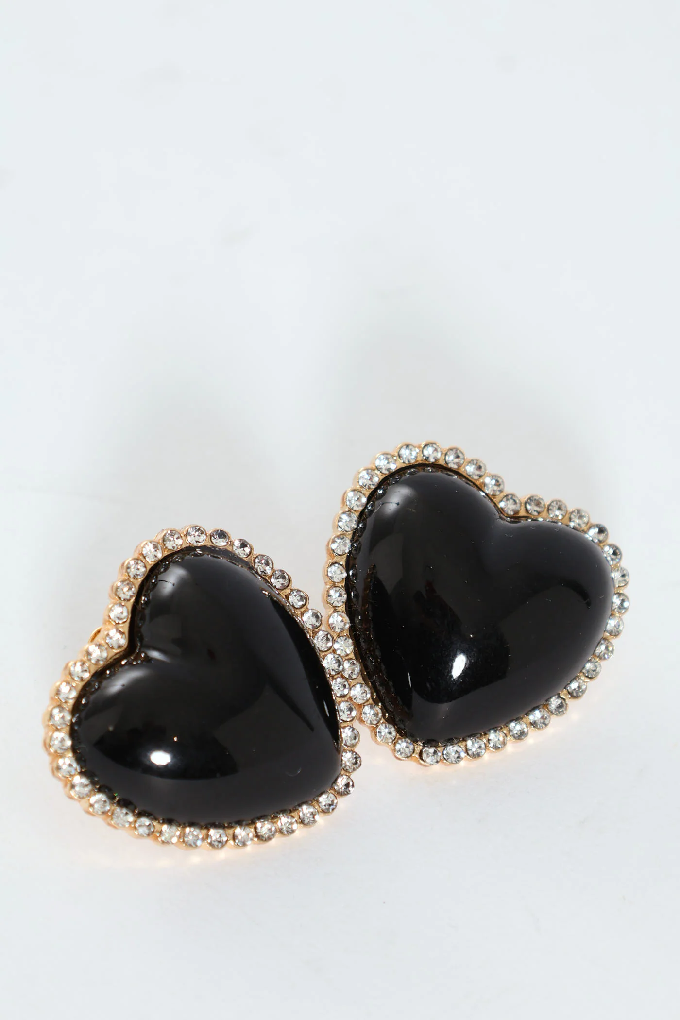 Oversized Epoxy Diamante Heart Earrings - Black