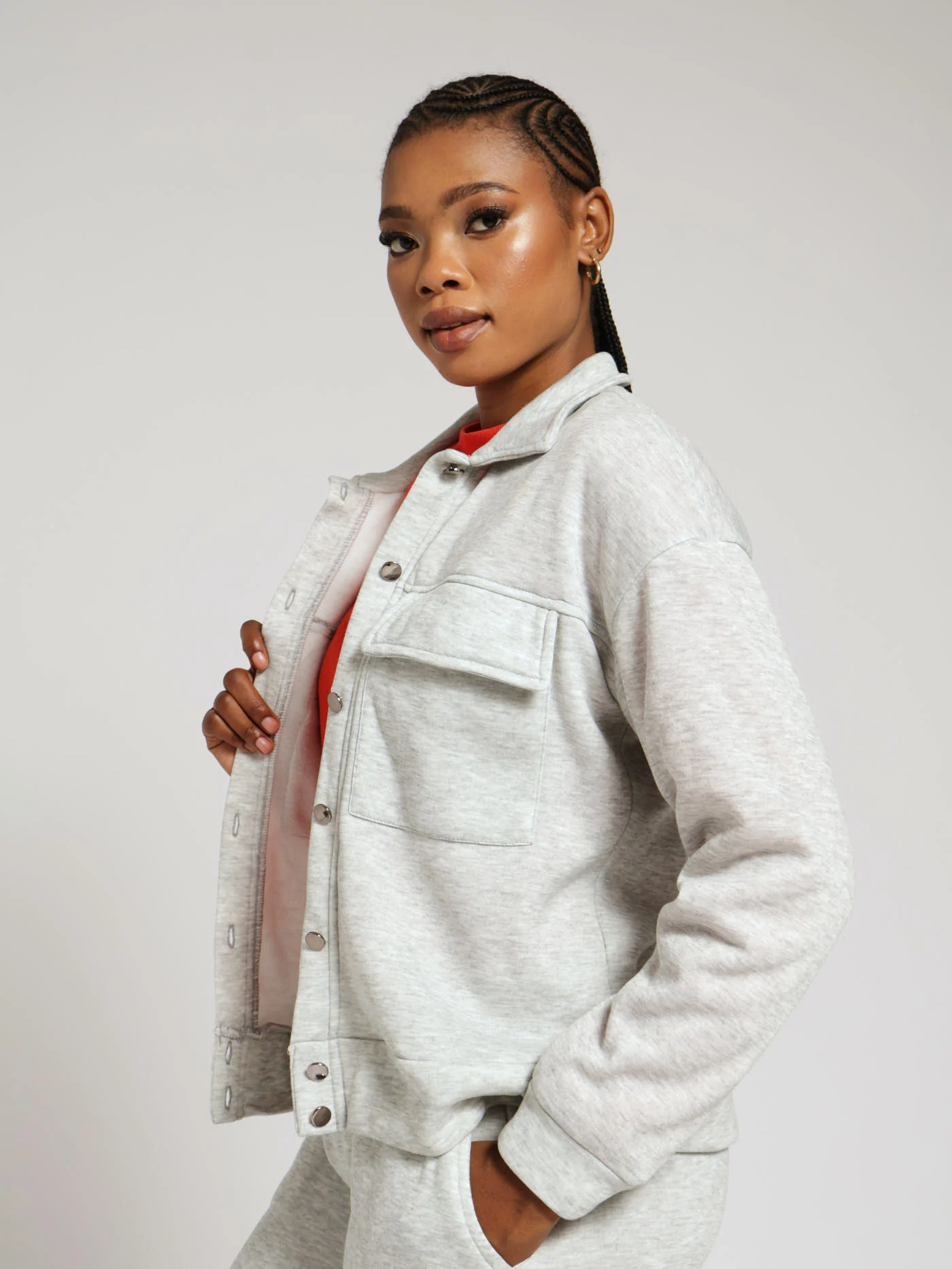 Oversized Fleece Shacket - Ice Melange - Image 2