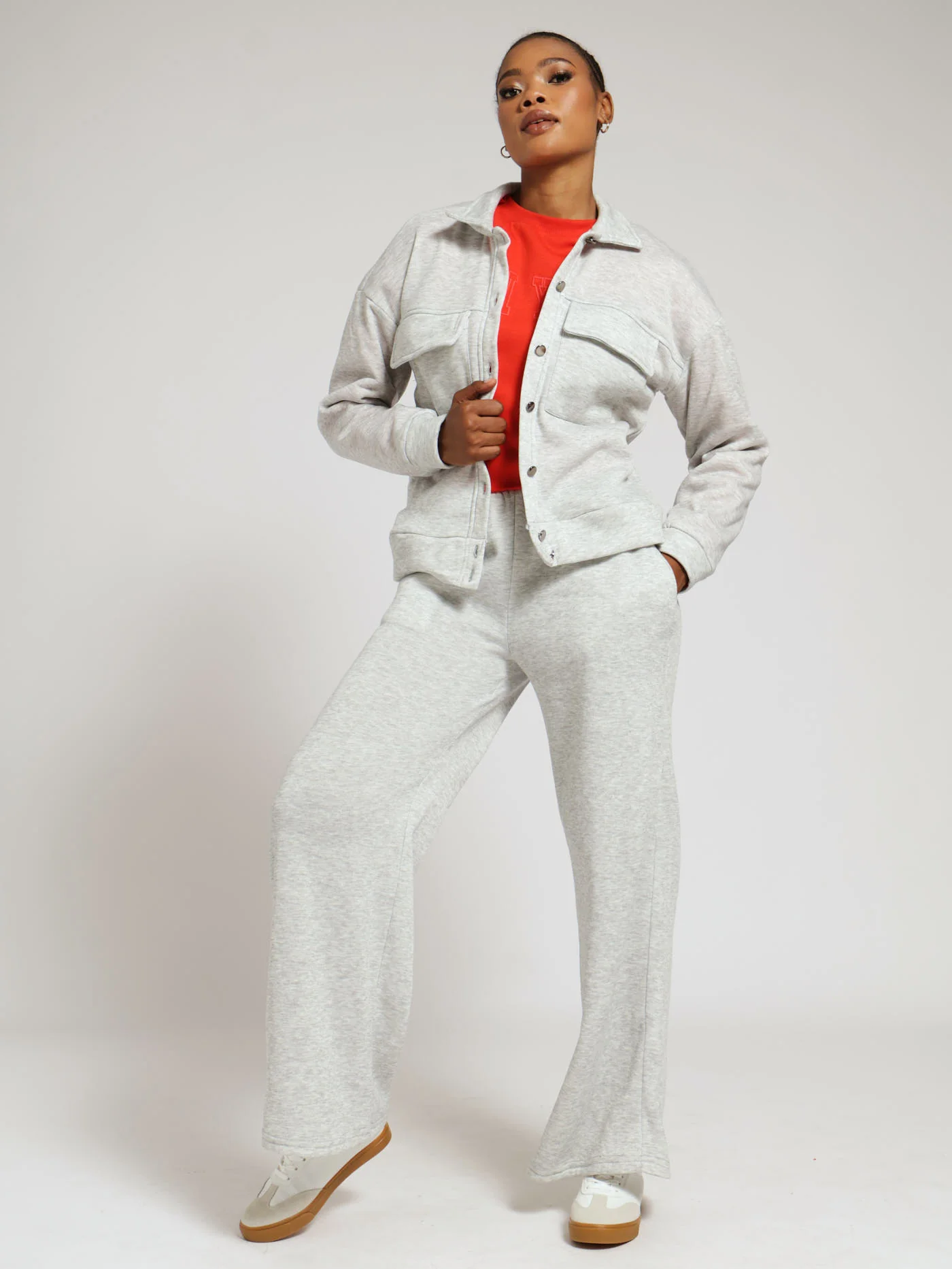 Oversized Fleece Shacket - Ice Melange - Image 4