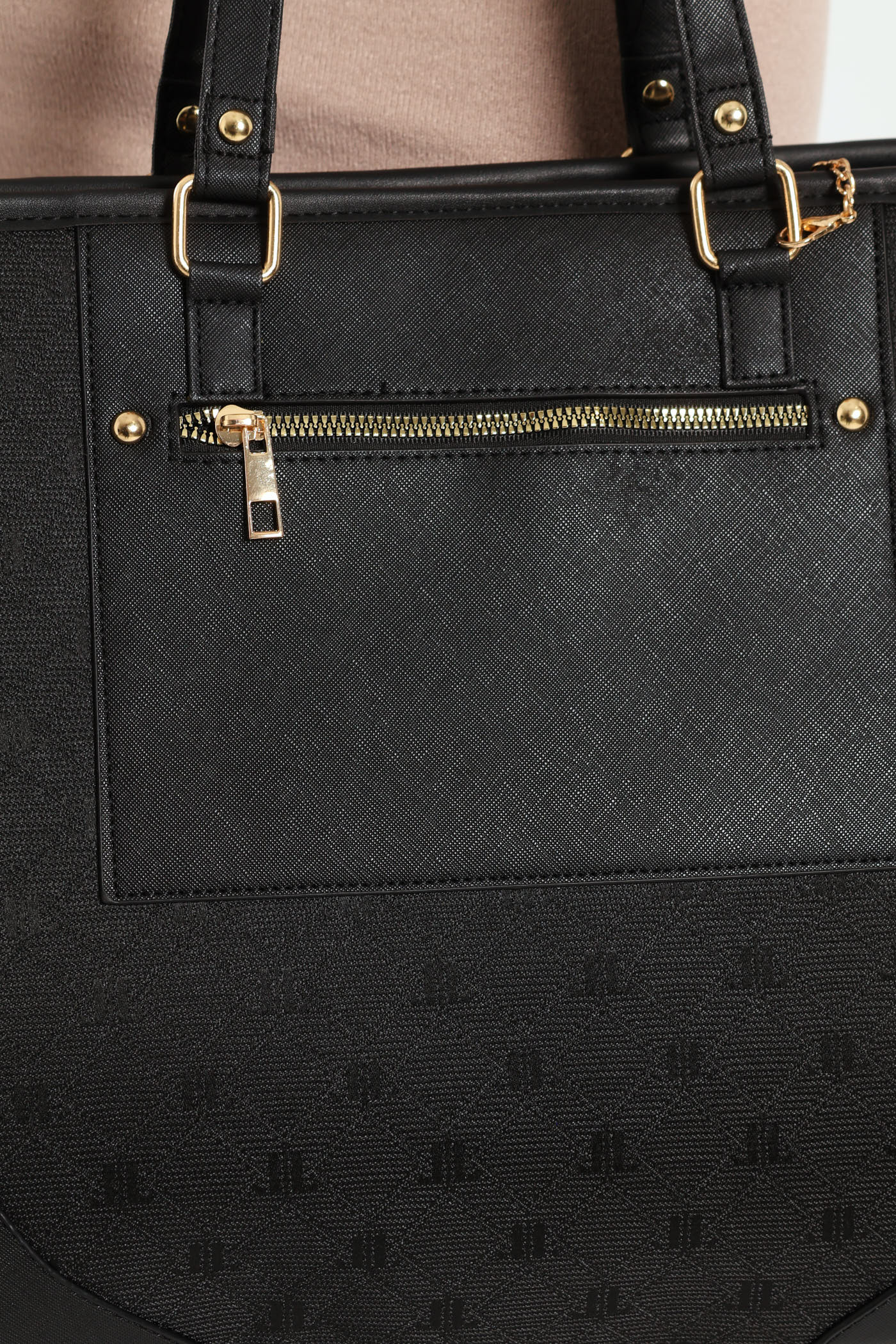 Oversized Front Pocket Metal Detail Tote Bag - Black - Image 4