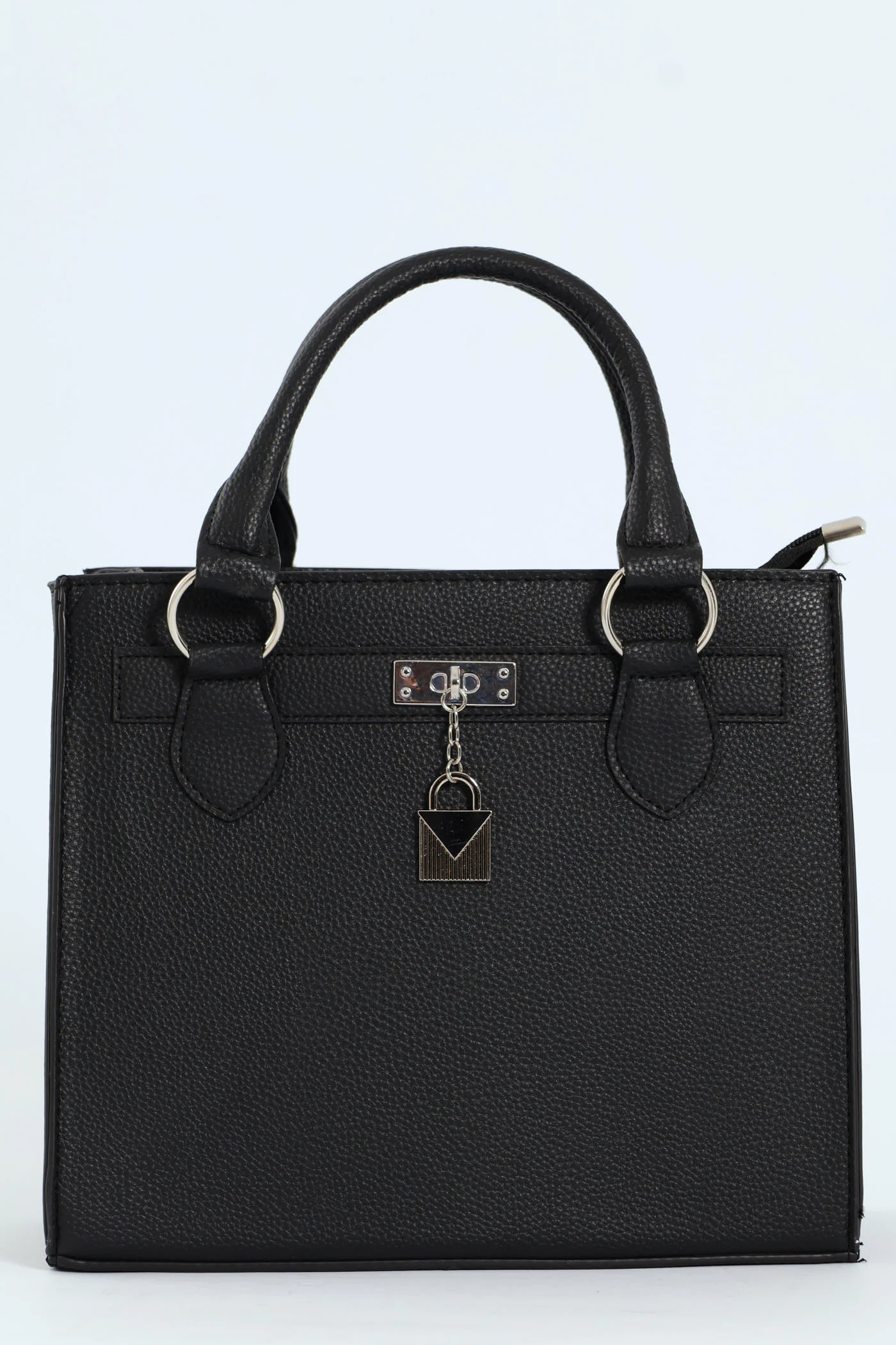 Lock Detail Clasp Tote Bag - Black