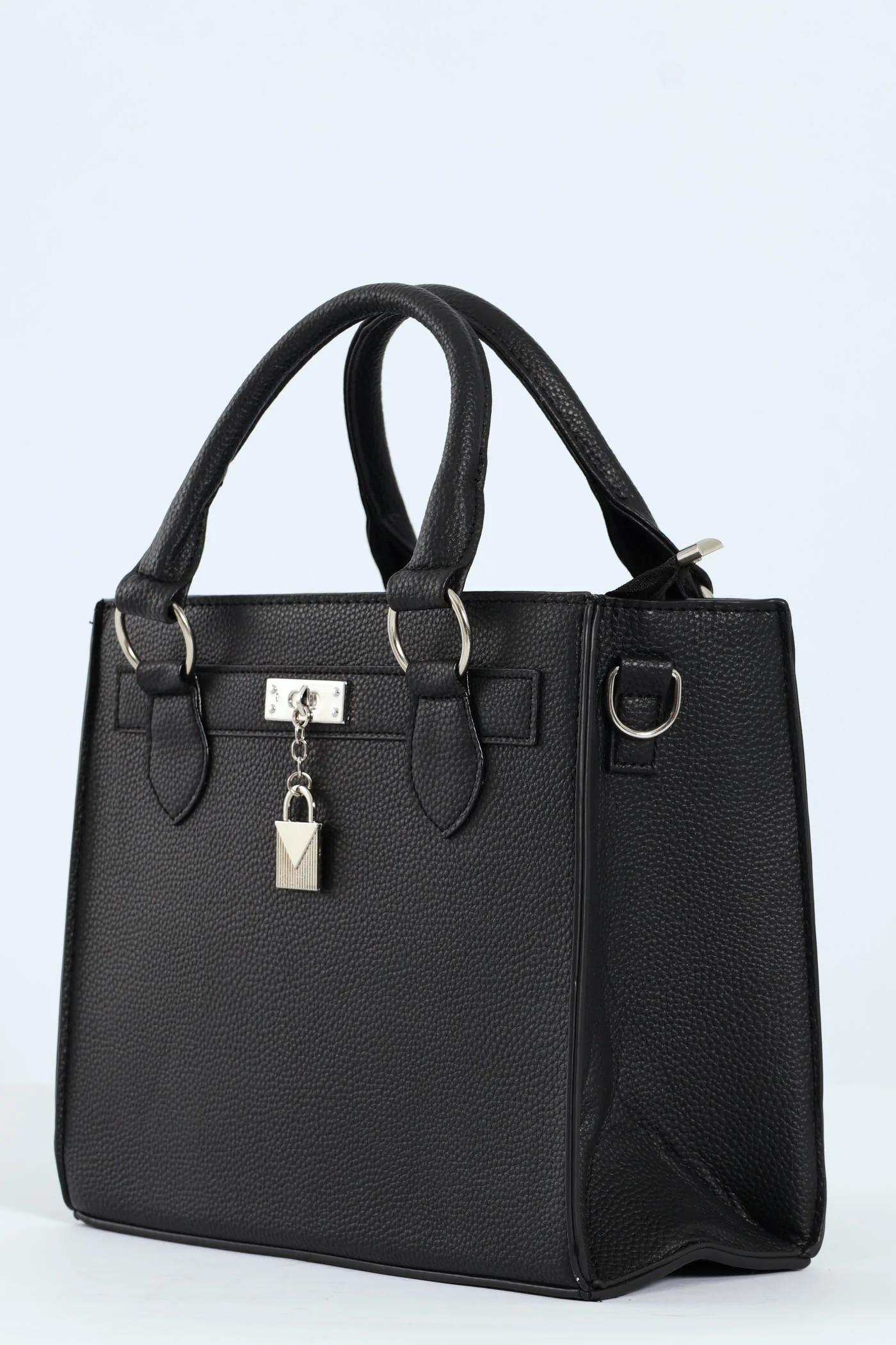 Lock Detail Clasp Tote Bag - Black - Image 3