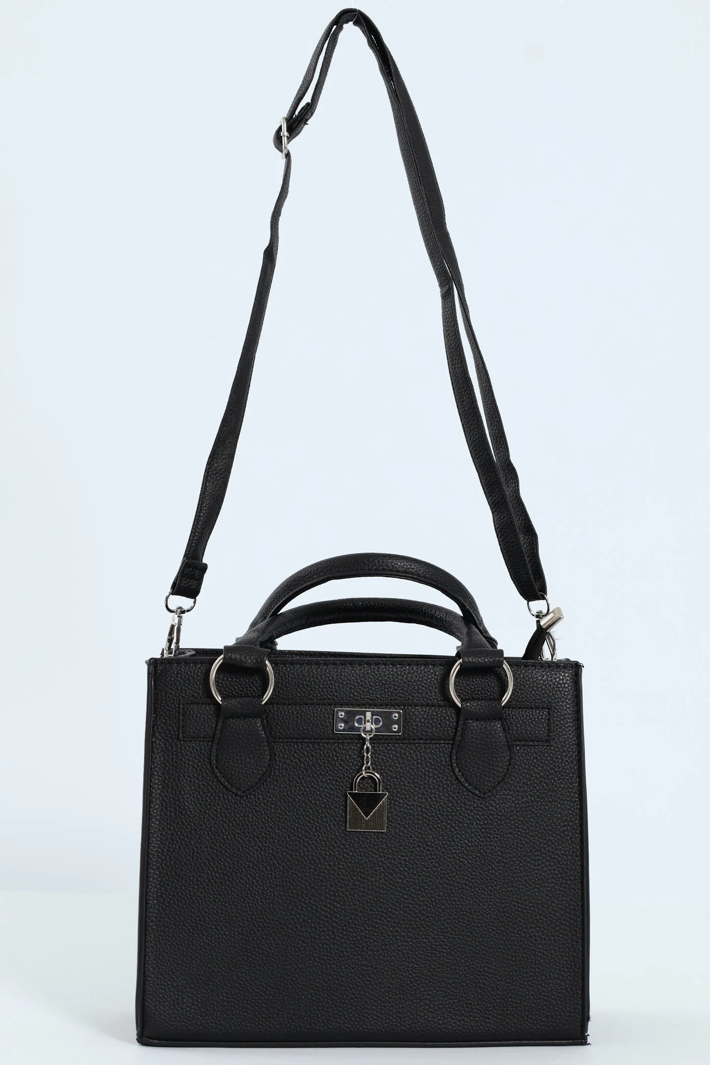 Lock Detail Clasp Tote Bag - Black - Image 4