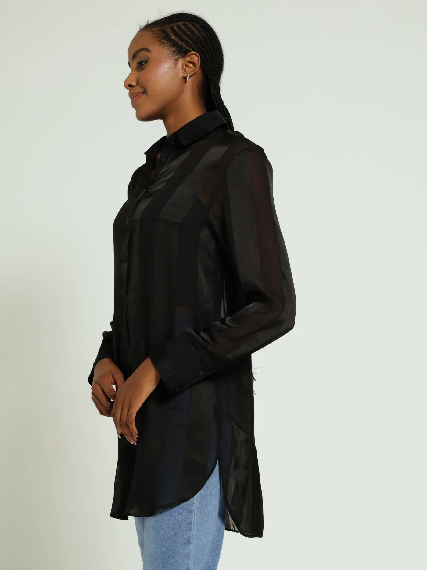 Oversized Organza Shirt - Black - Image 2