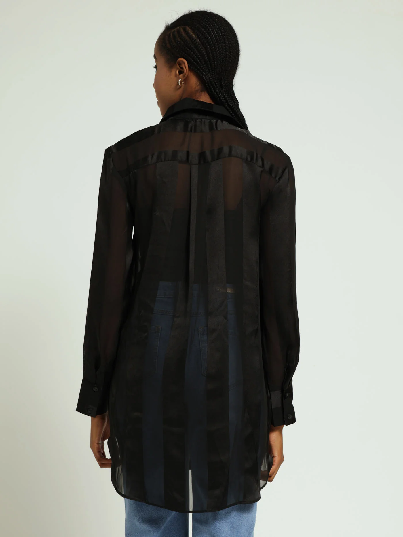 Oversized Organza Shirt - Black - Image 3