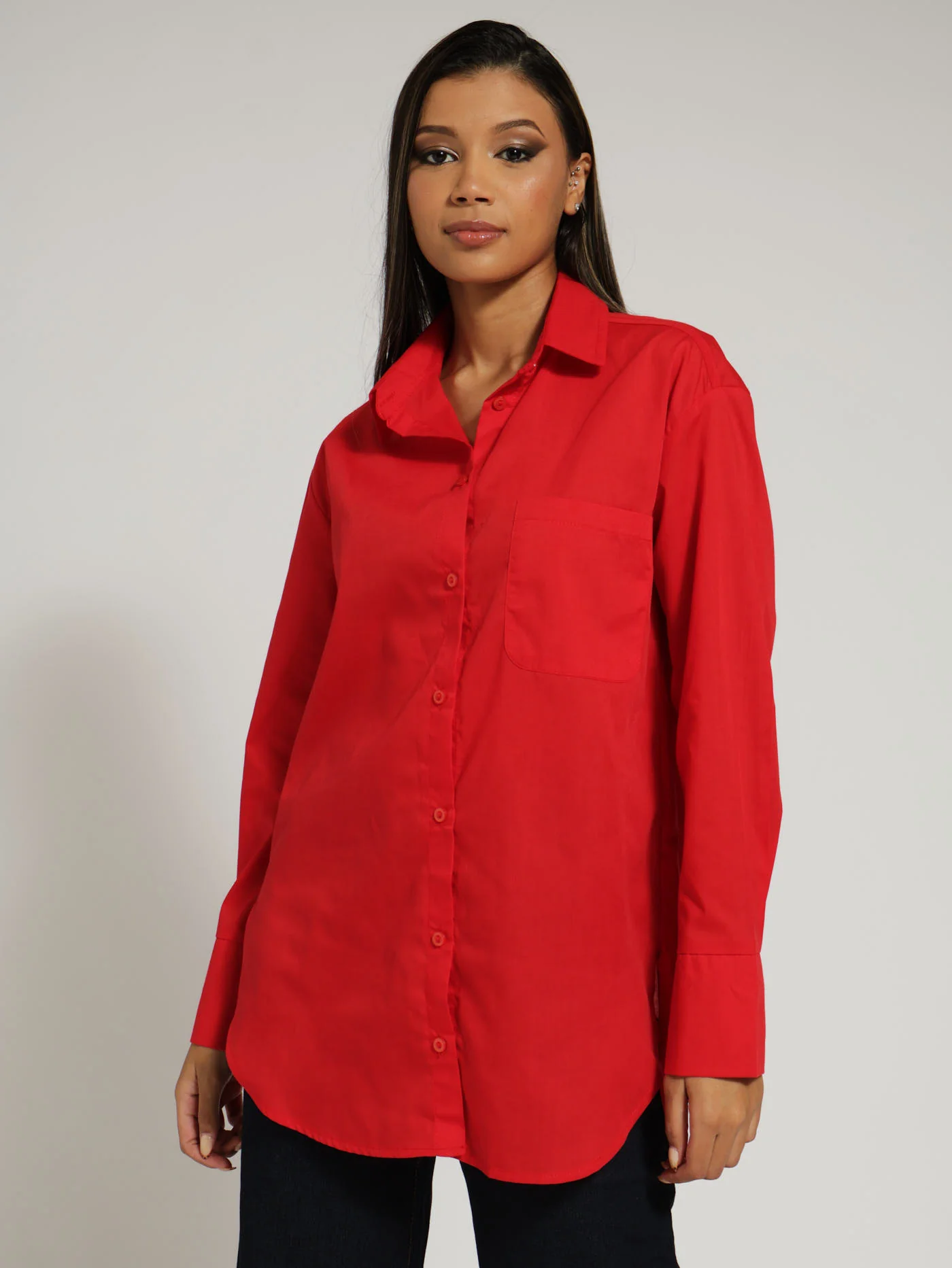 Oversized Poplin Shirt - Cherry