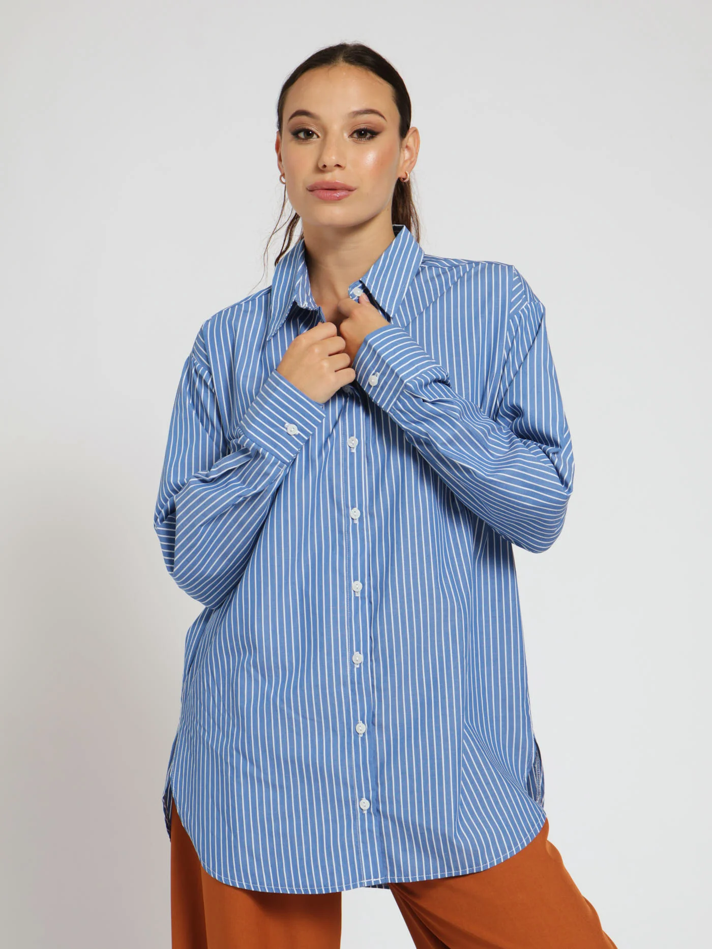 Oversized Yarn Dye Stripe Shirt - Blue