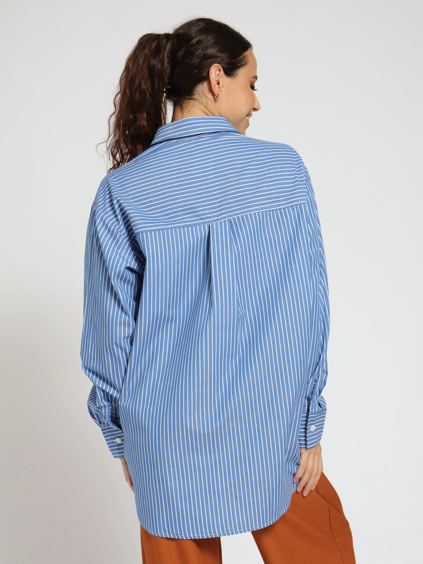 Oversized Yarn Dye Stripe Shirt - Blue - Image 3