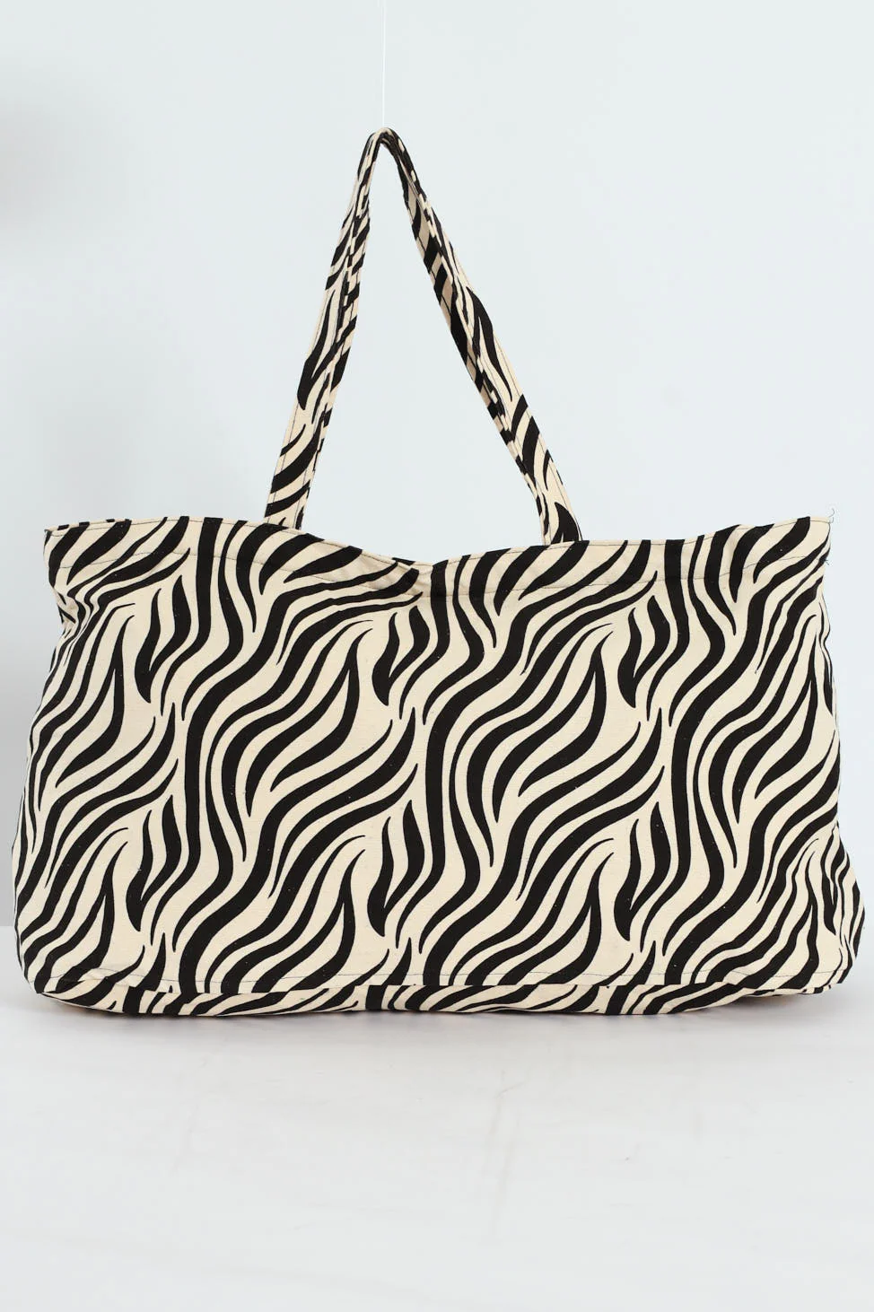 Oversized Zebra Print Canvas Shopper Bag - Cream/Black