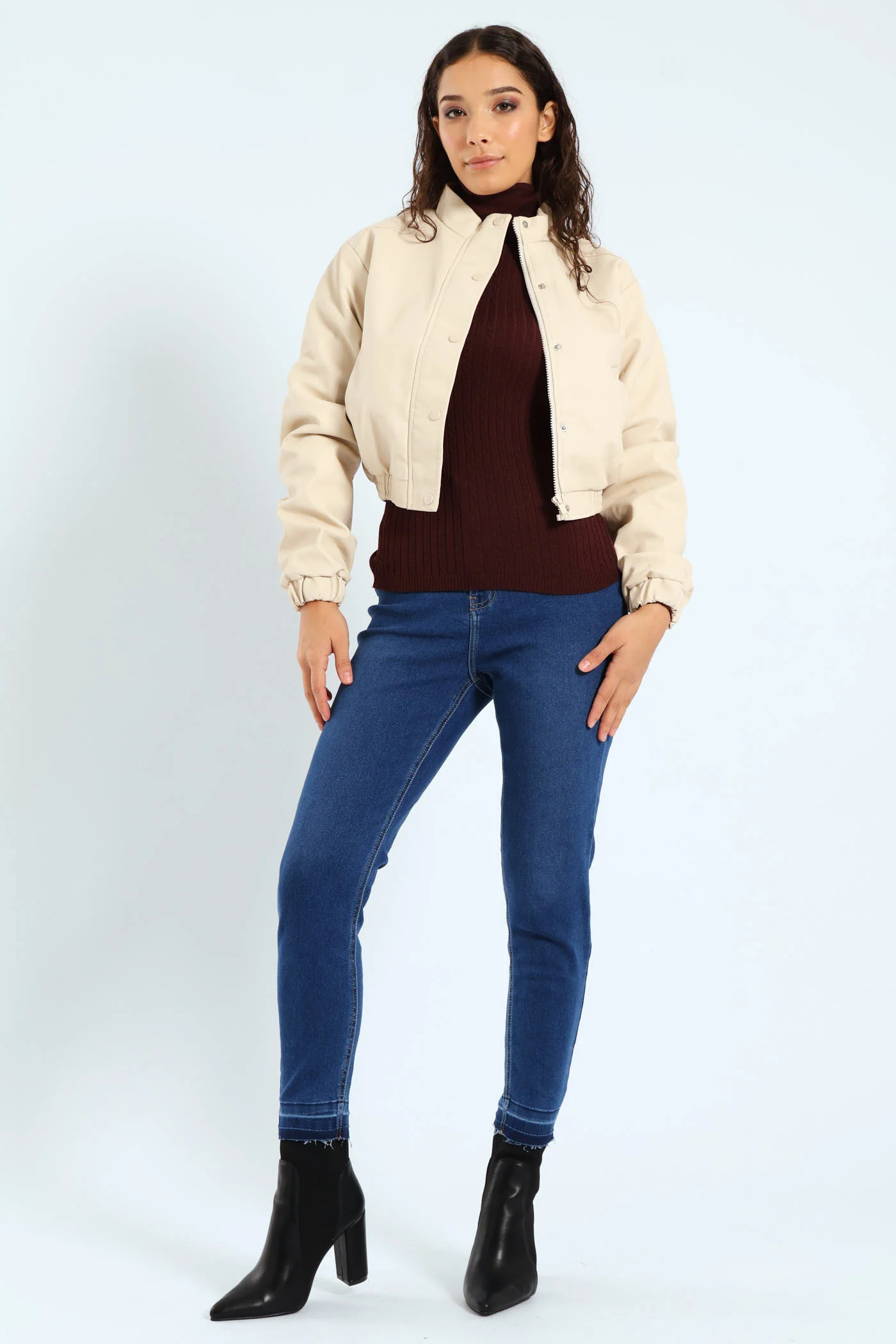 Padded Bomber Jacket - Cream - Image 2