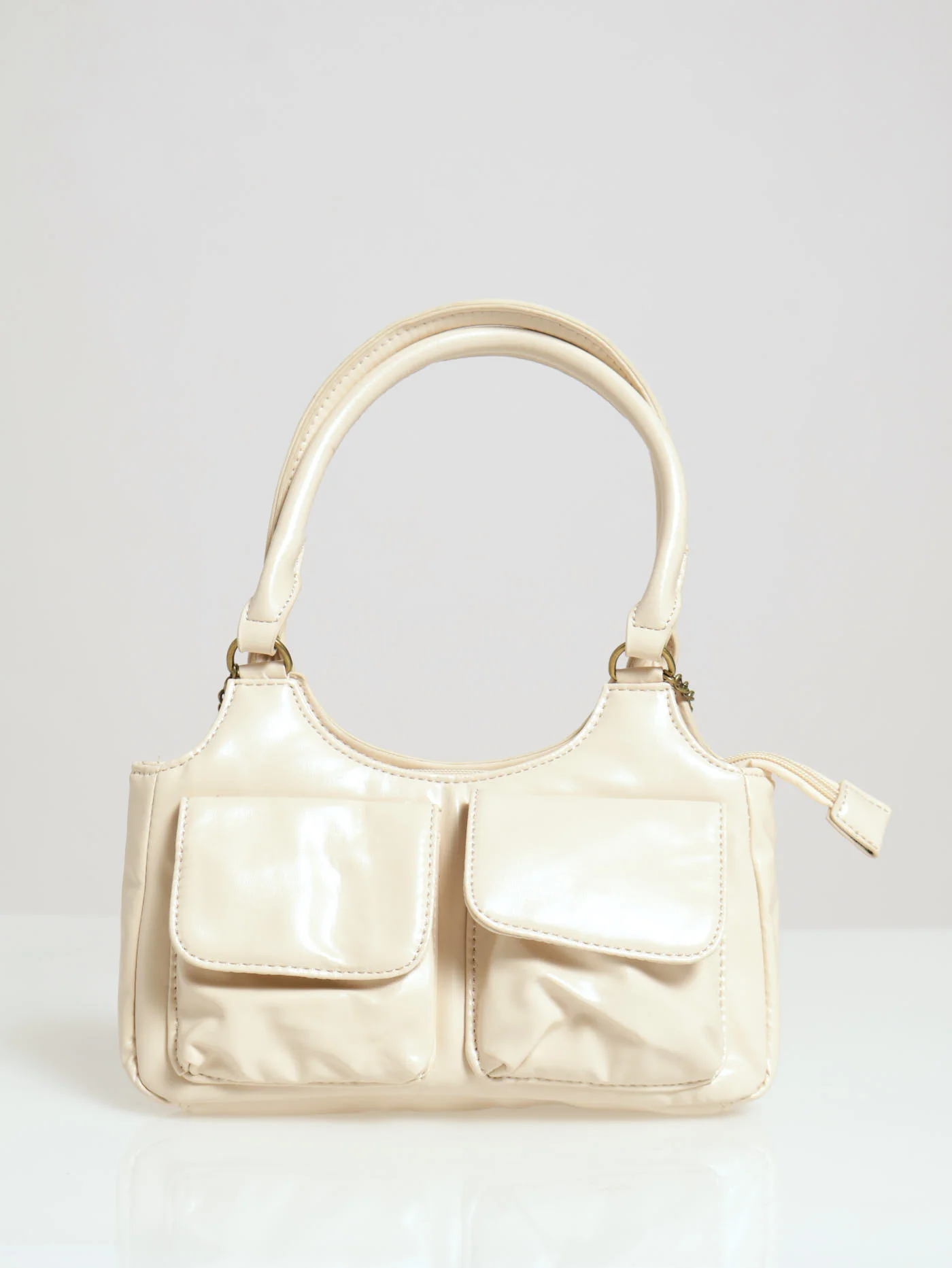 Padded Double Pocket Hobo Bag - Ivory