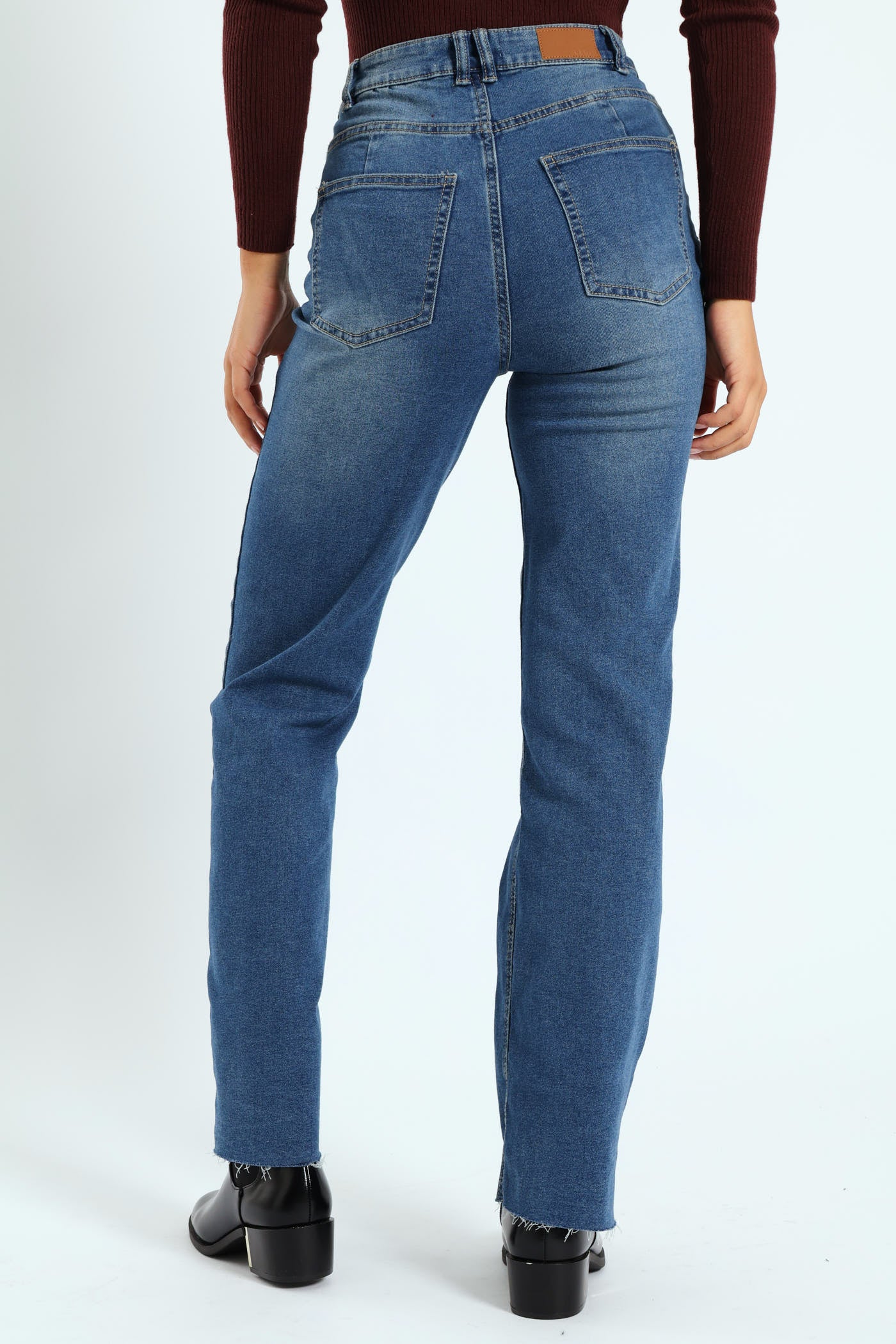 Panel Detail Straight Leg Jean - Medium Wash - Image 2