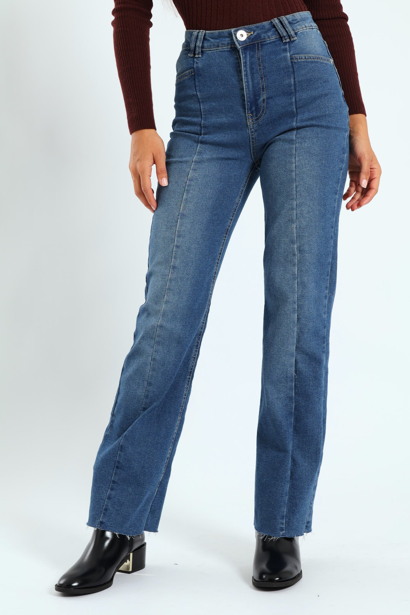 Panel Detail Straight Leg Jean - Medium Wash - Image 5