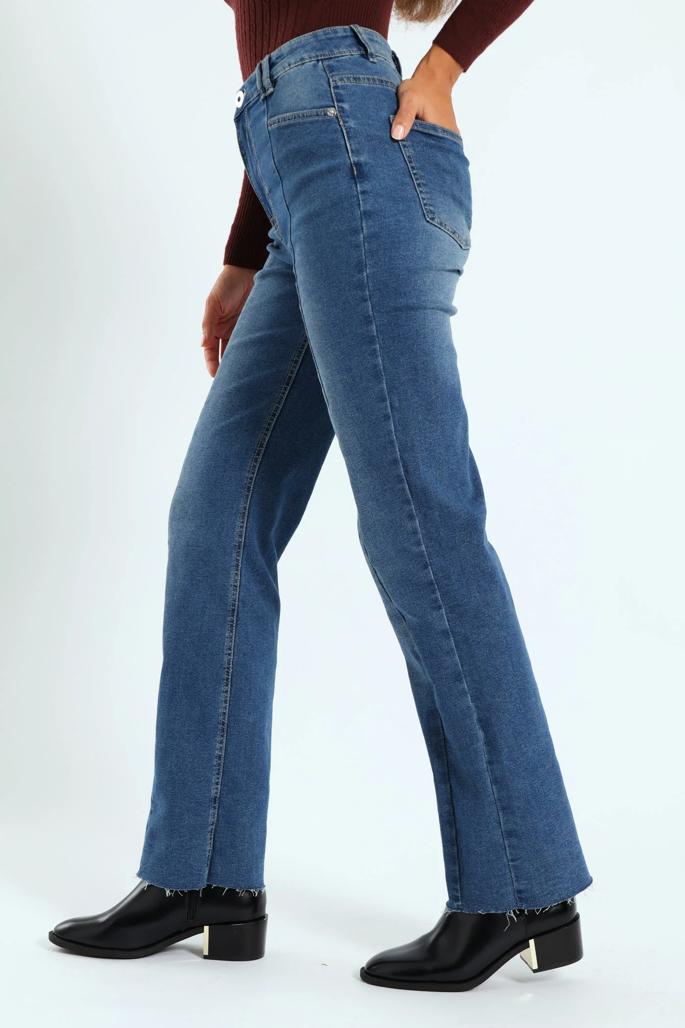 Panel Detail Straight Leg Jean - Medium Wash - Image 6