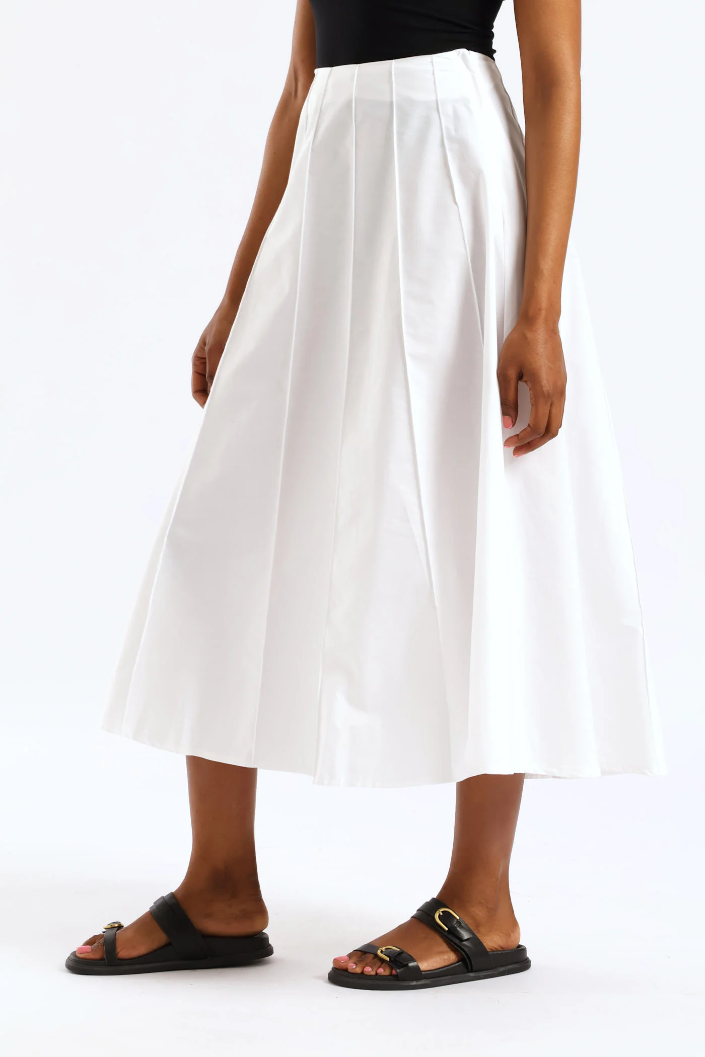 Paneled Poplin Midi Skirt - White - Image 3