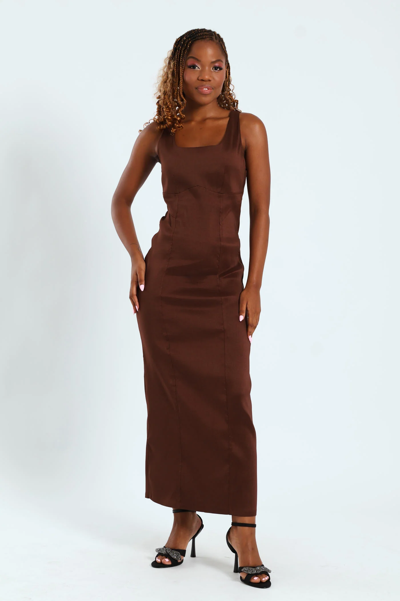 Panelled Bodycon Dress - Brown