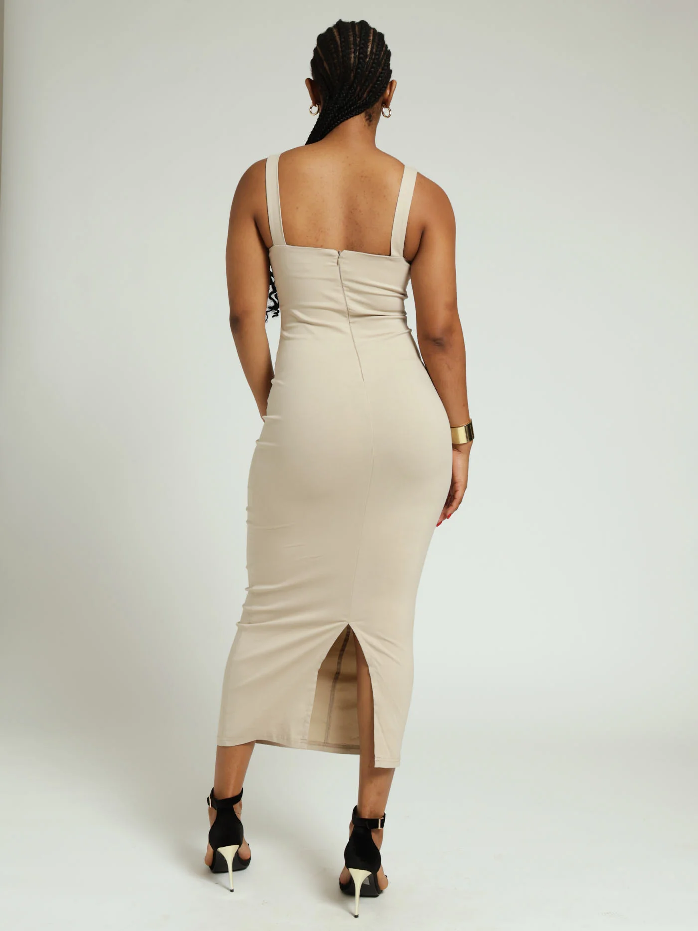 Panelled Bodycon Dress - Nude - Image 3