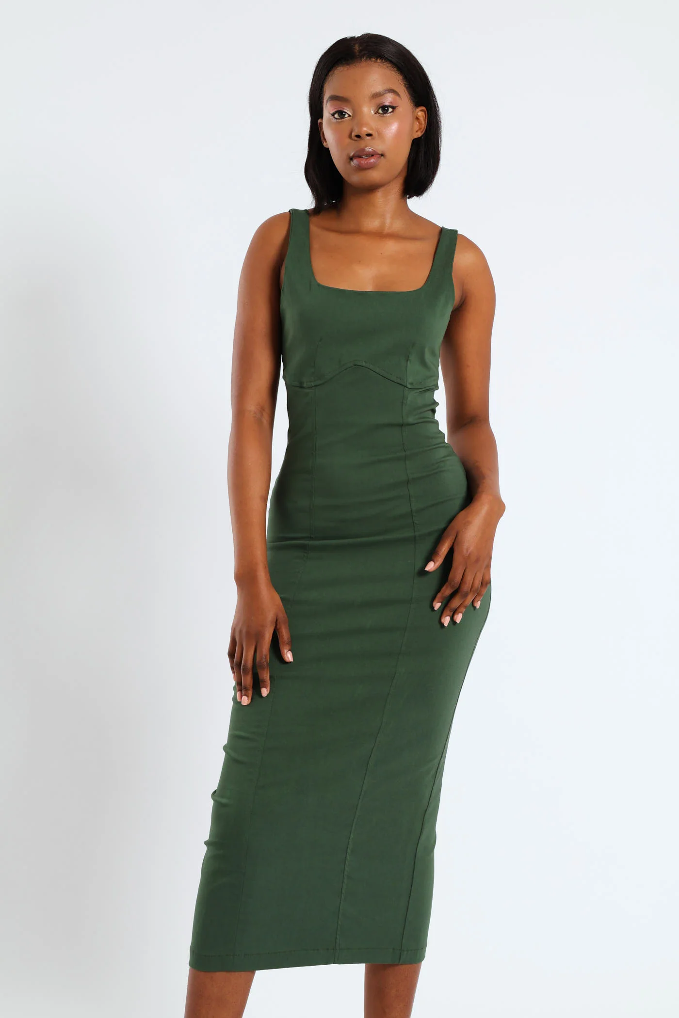 Paneled Bodycon Dress - Olive - Image 3