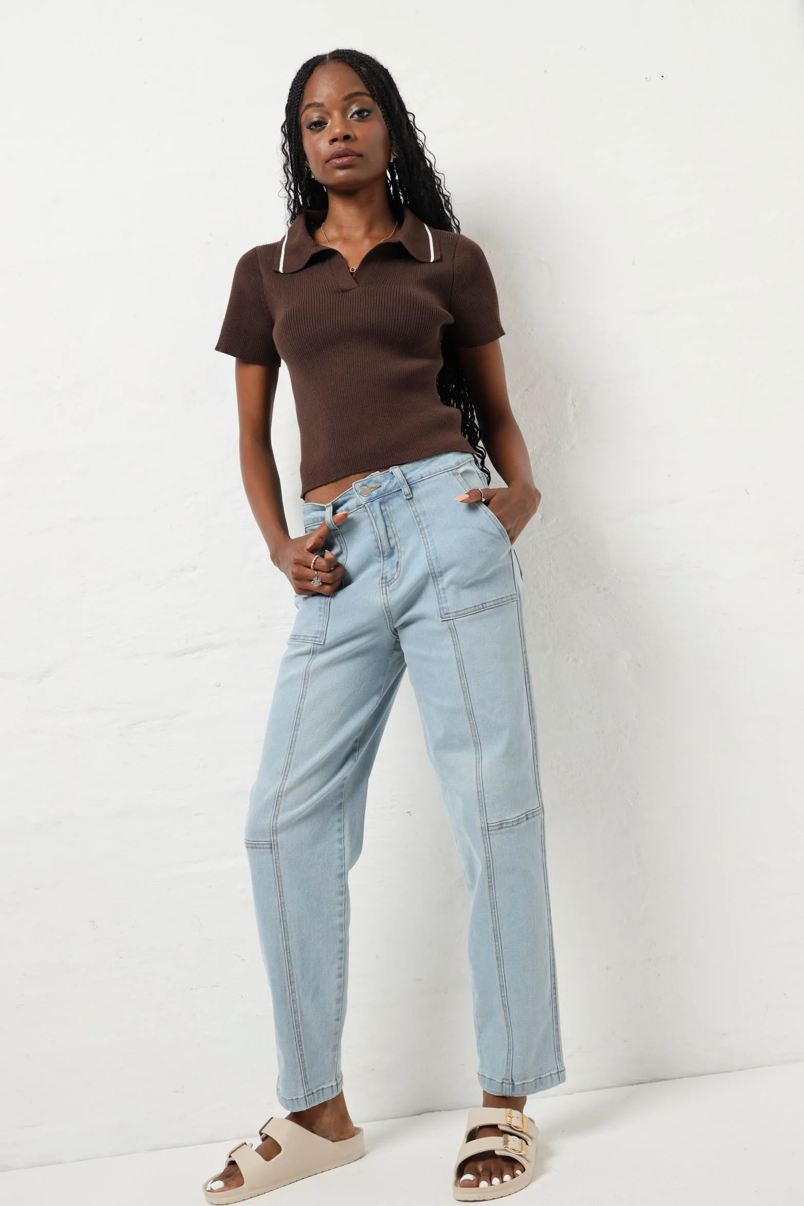 Panelled Slim Leg Jean - Light Wash