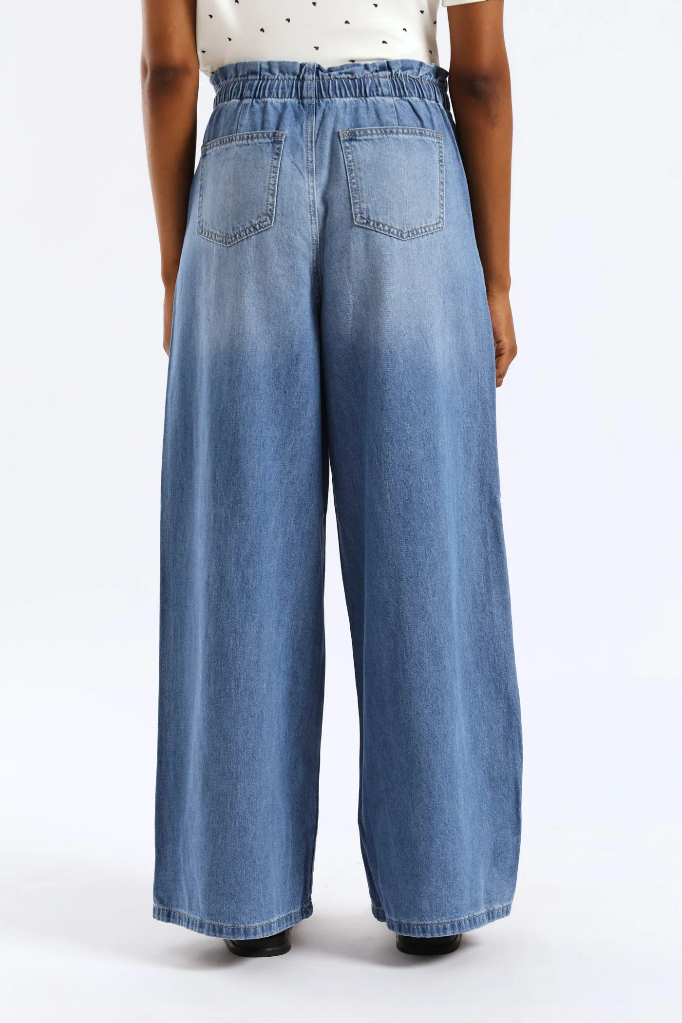 Paperbag Drawcord Wide Leg Jean - Medium Wash - Image 2