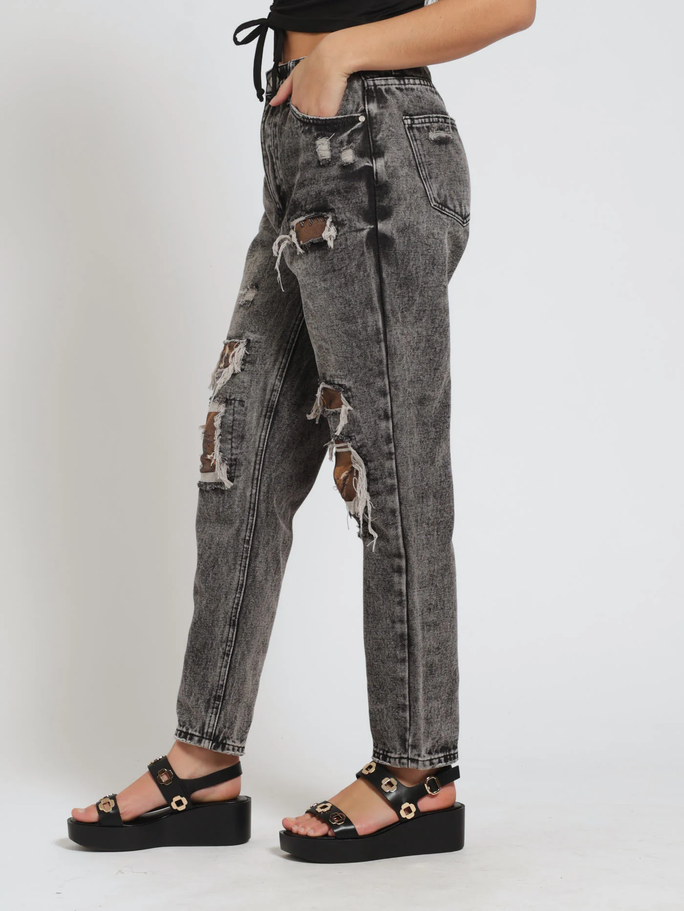 Patch Abraised Mom Jean - Salty Grey - Image 2