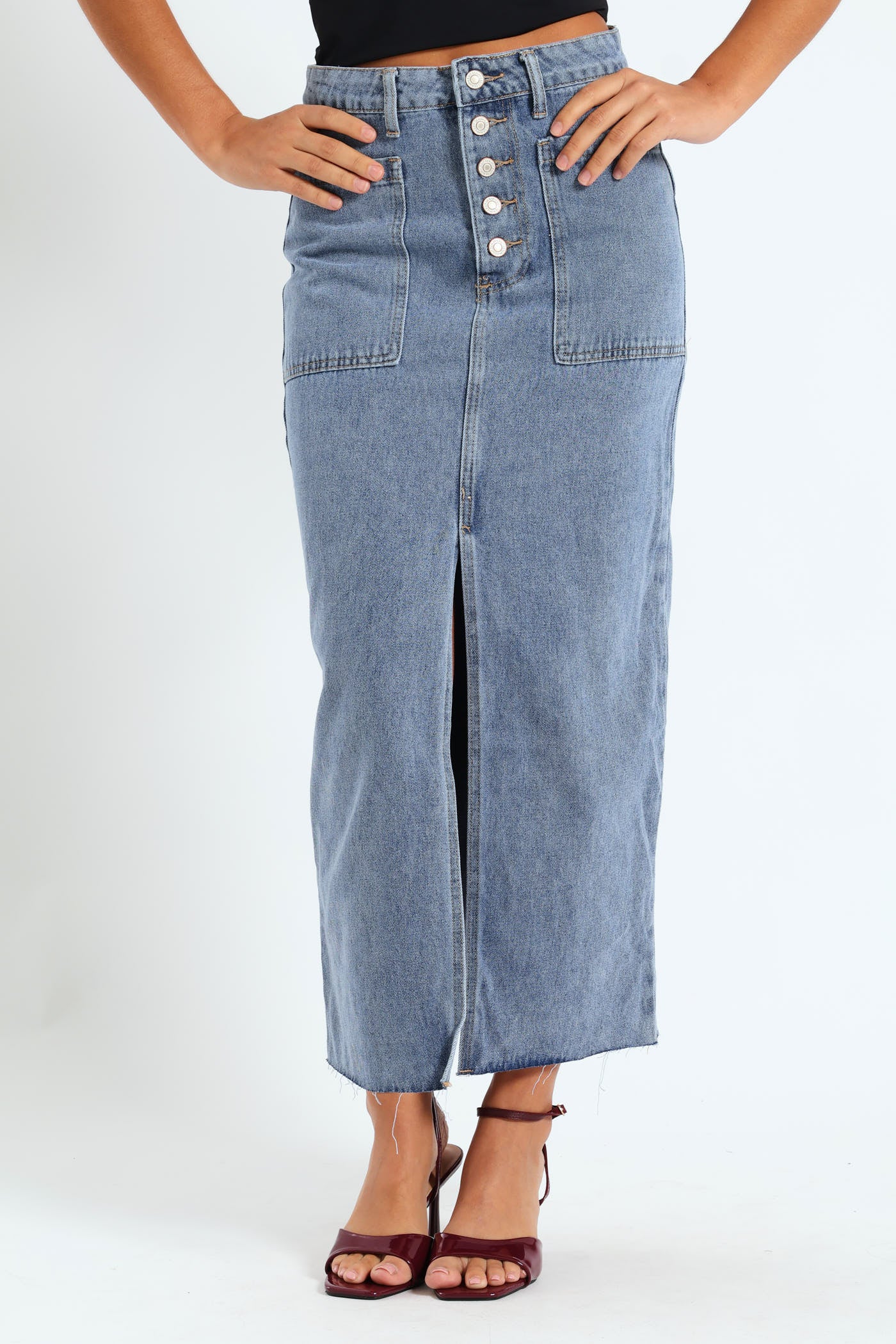 Patch Pocket Midaxi Skirt - Mid Blue - Image 3