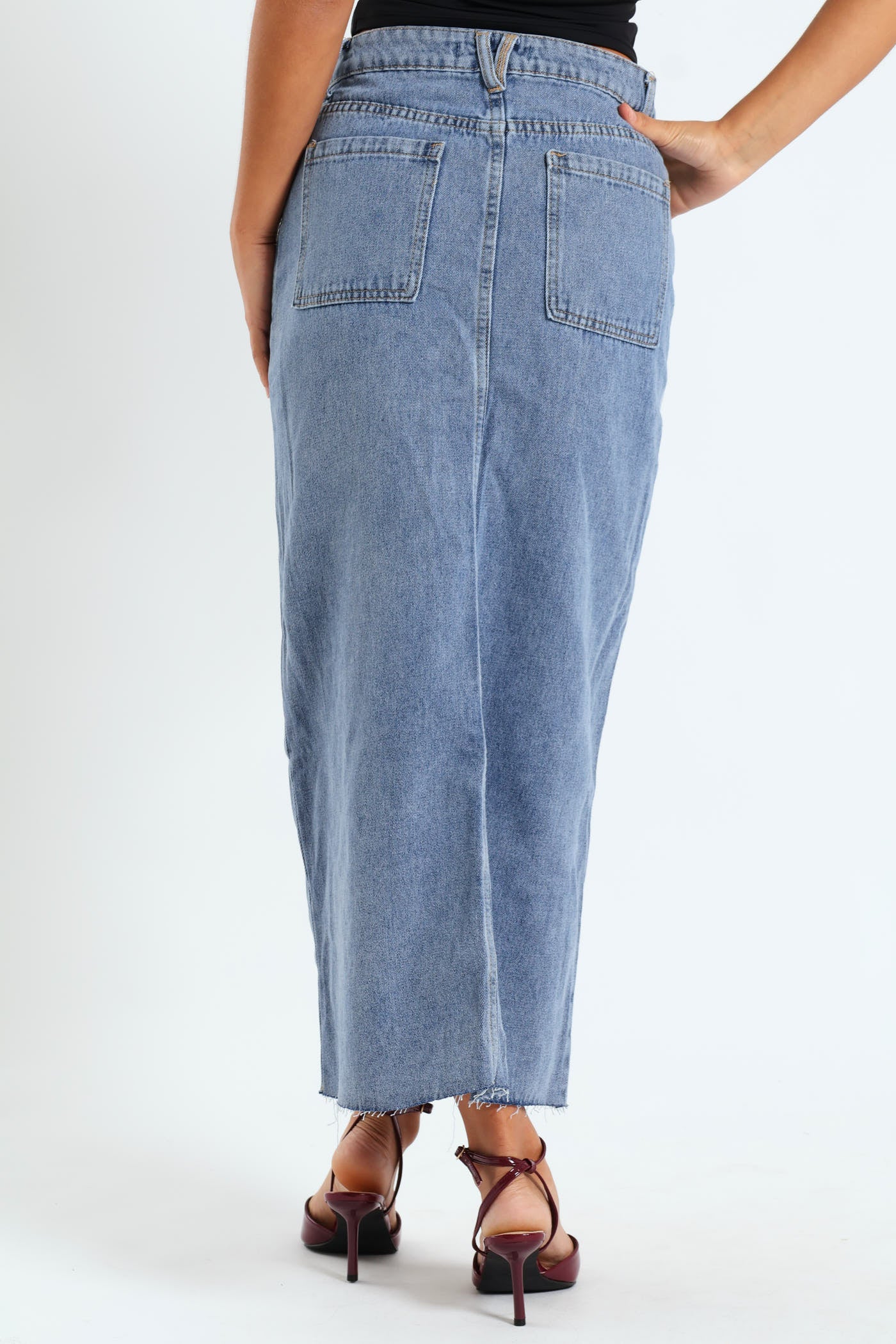 Patch Pocket Midaxi Skirt - Mid Blue - Image 4
